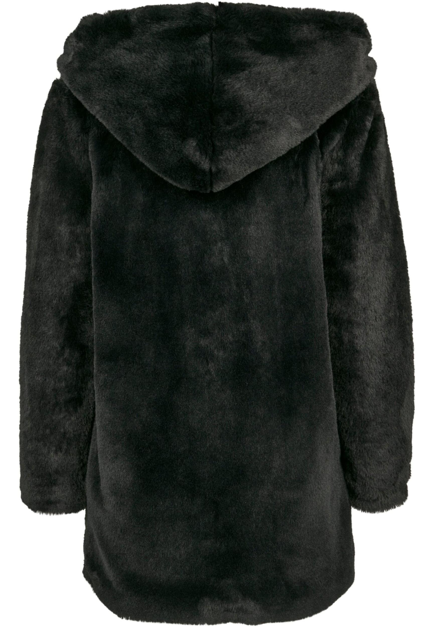 Urban Classics Prehoden plašč ' Ladies Hooded Teddy Coat ' črna