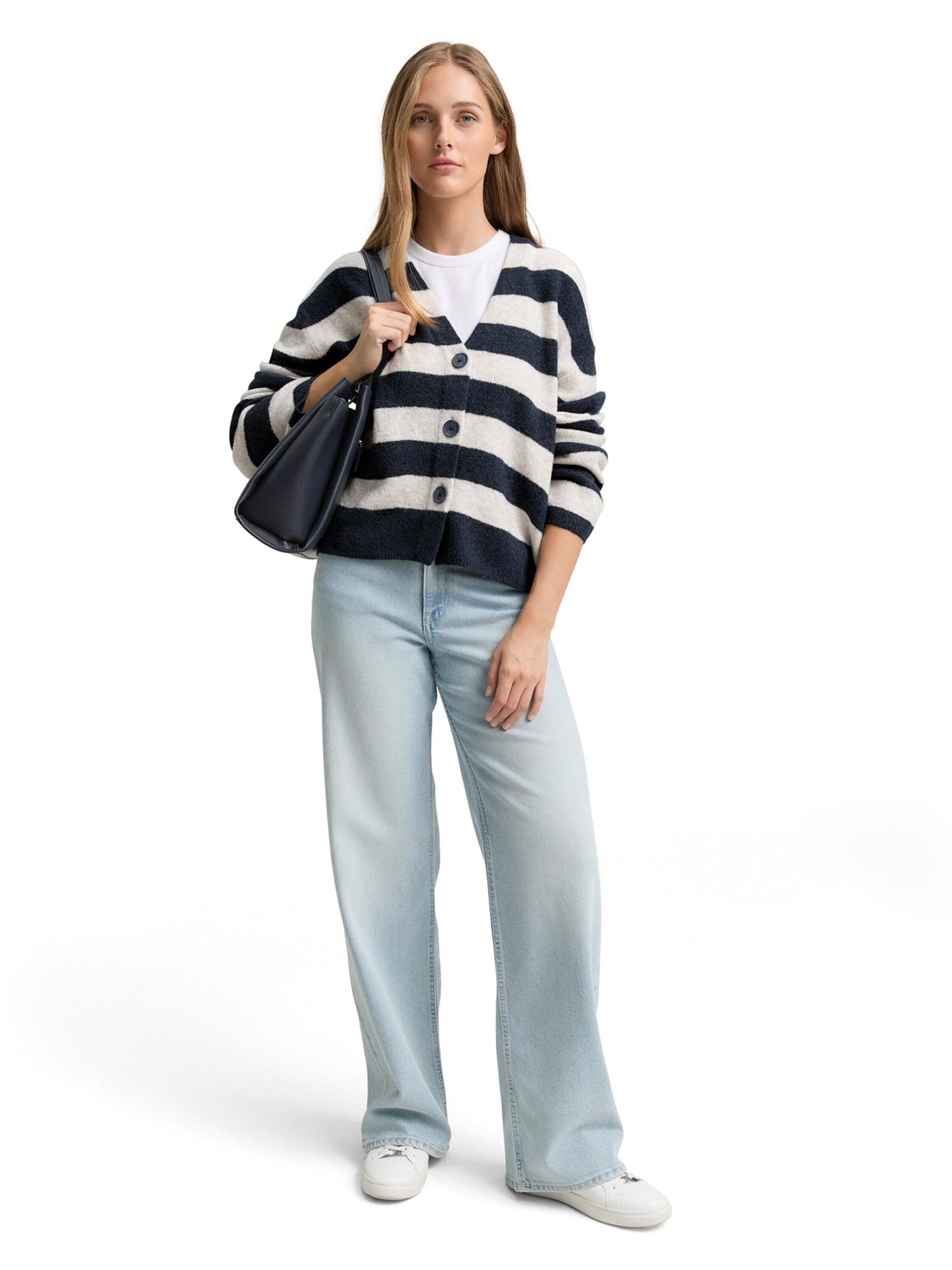 TOM TAILOR DENIM Pletena jopa kremna / mornarska