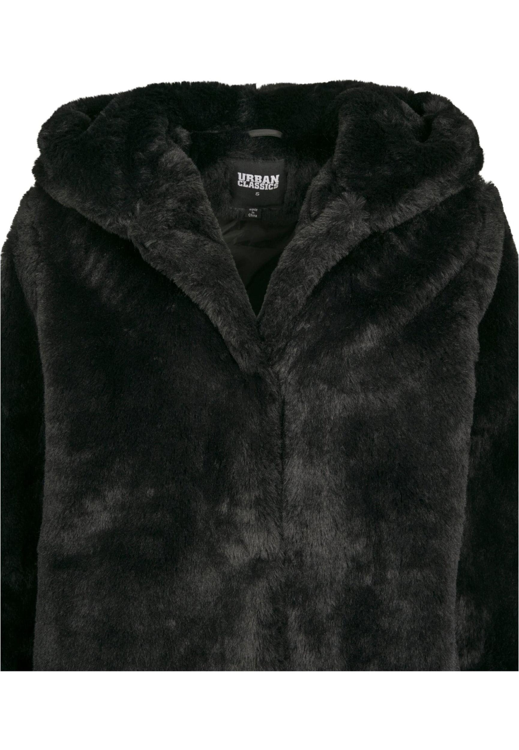 Urban Classics Prehoden plašč ' Ladies Hooded Teddy Coat ' črna