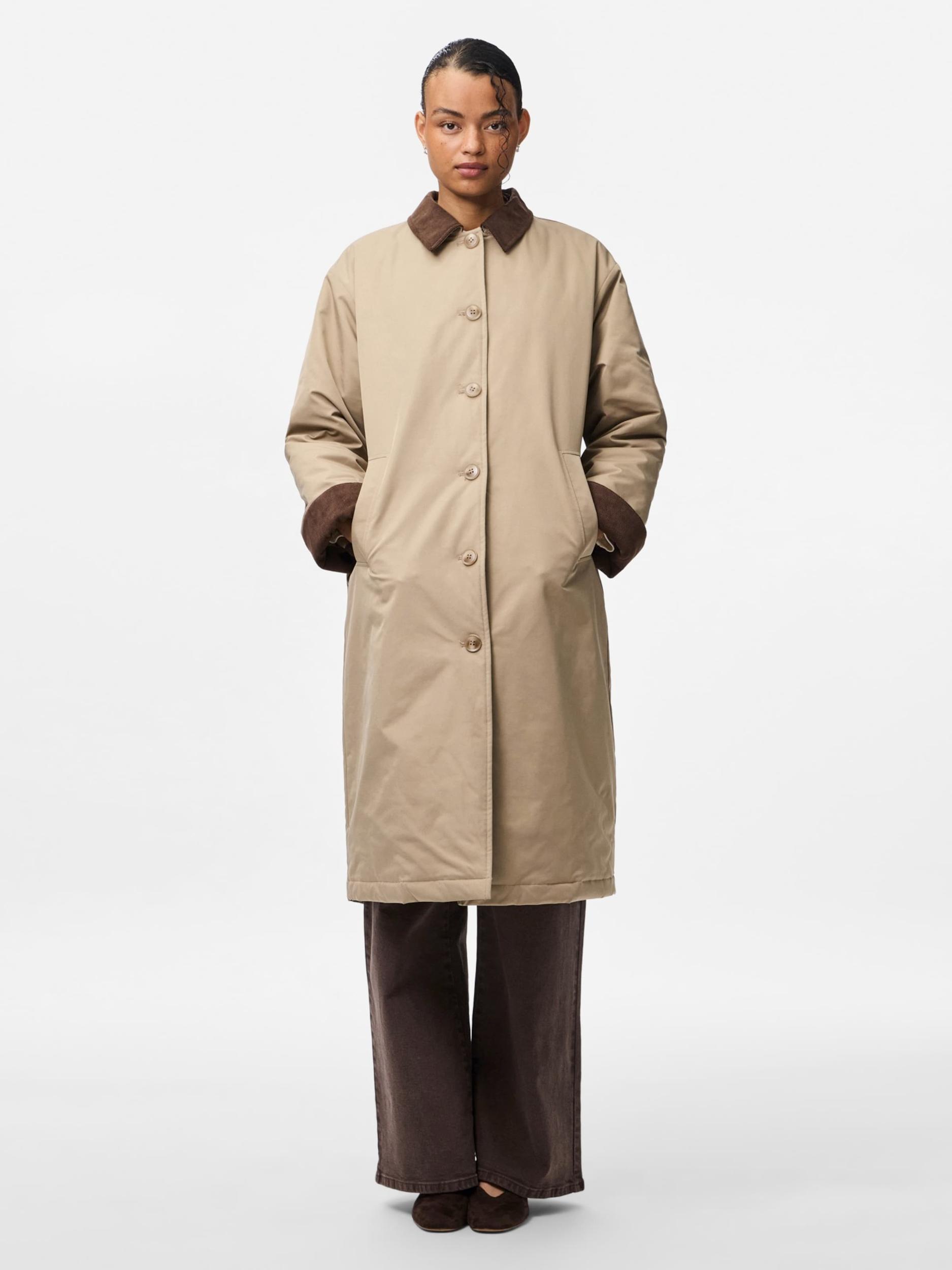 PIECES Prehoden plašč 'JORMA' rjava / greige