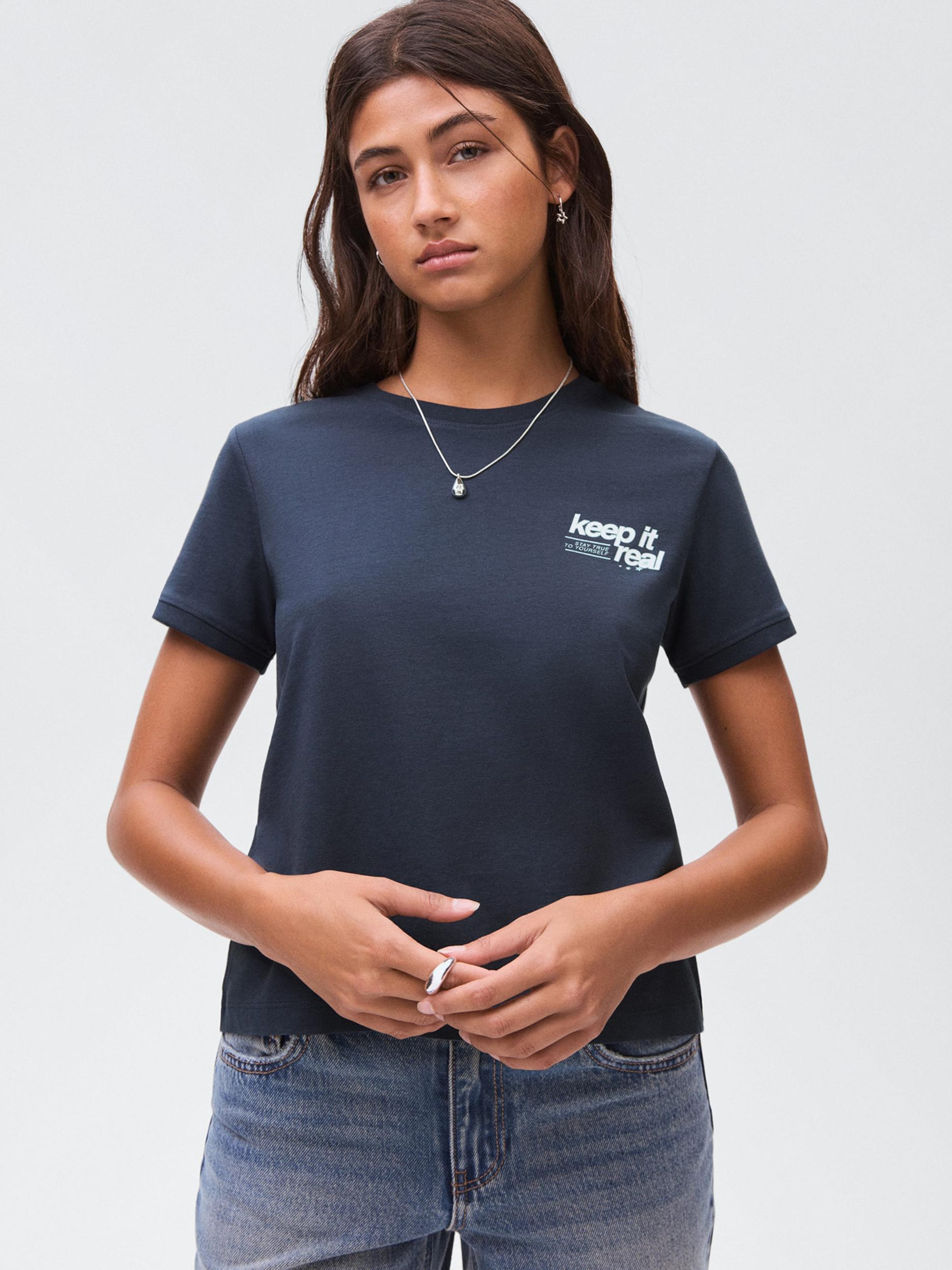 MANGO TEEN Majica 'Keep' marine / bela