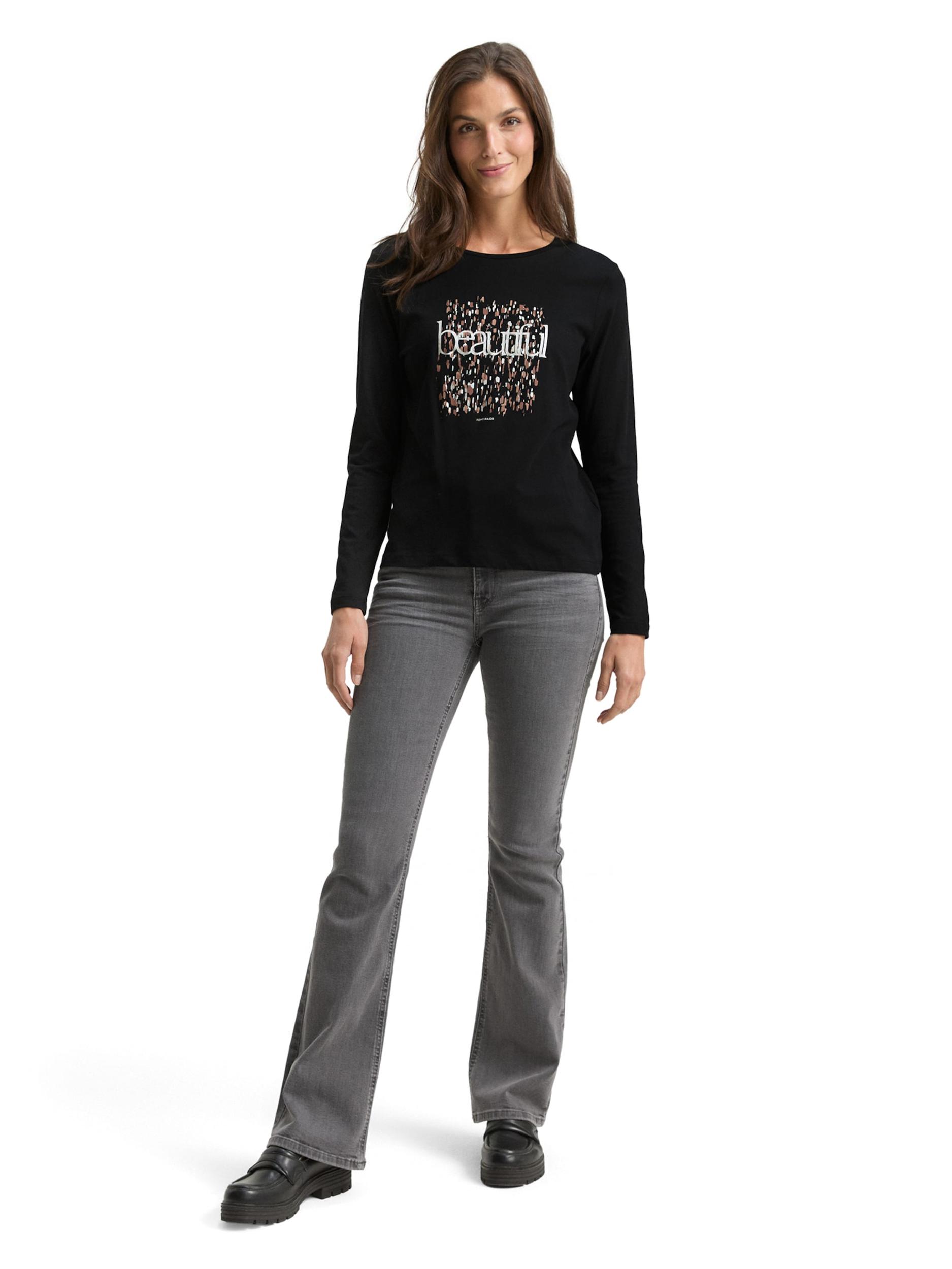 TOM TAILOR Majica kamela / črna / volneno bela