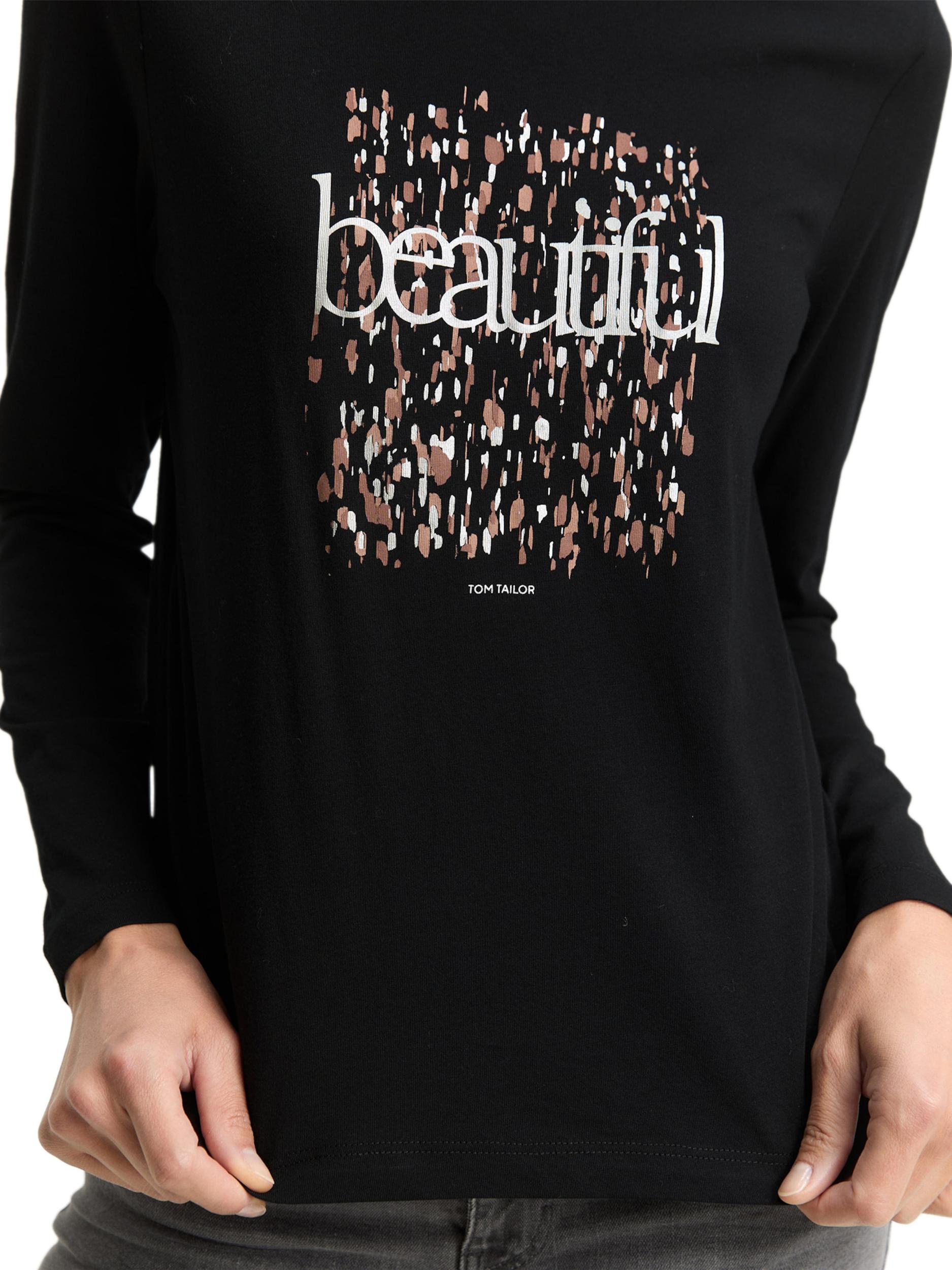 TOM TAILOR Majica kamela / črna / volneno bela