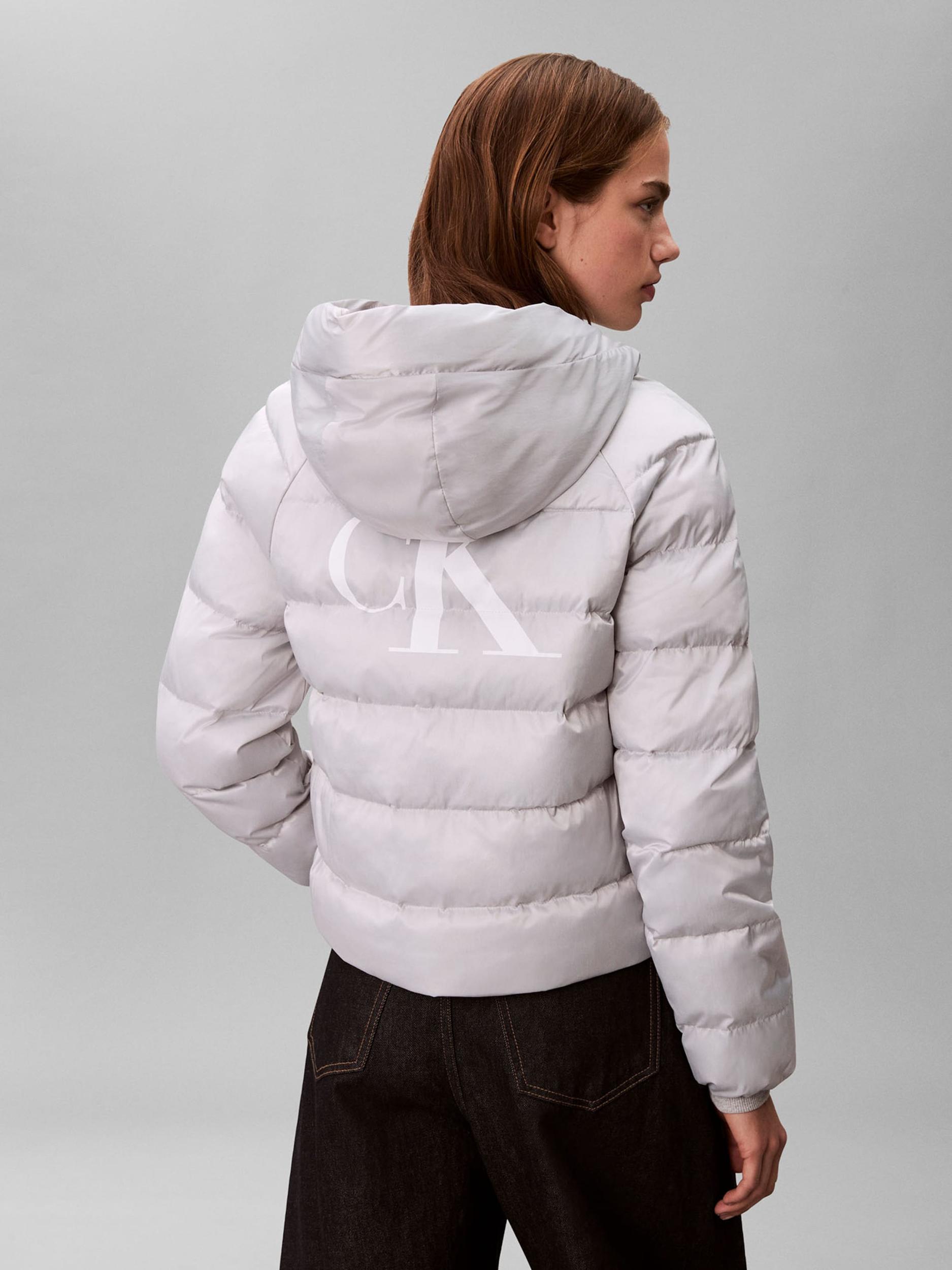 Calvin Klein Jeans Prehodna jakna svetlo siva / bela