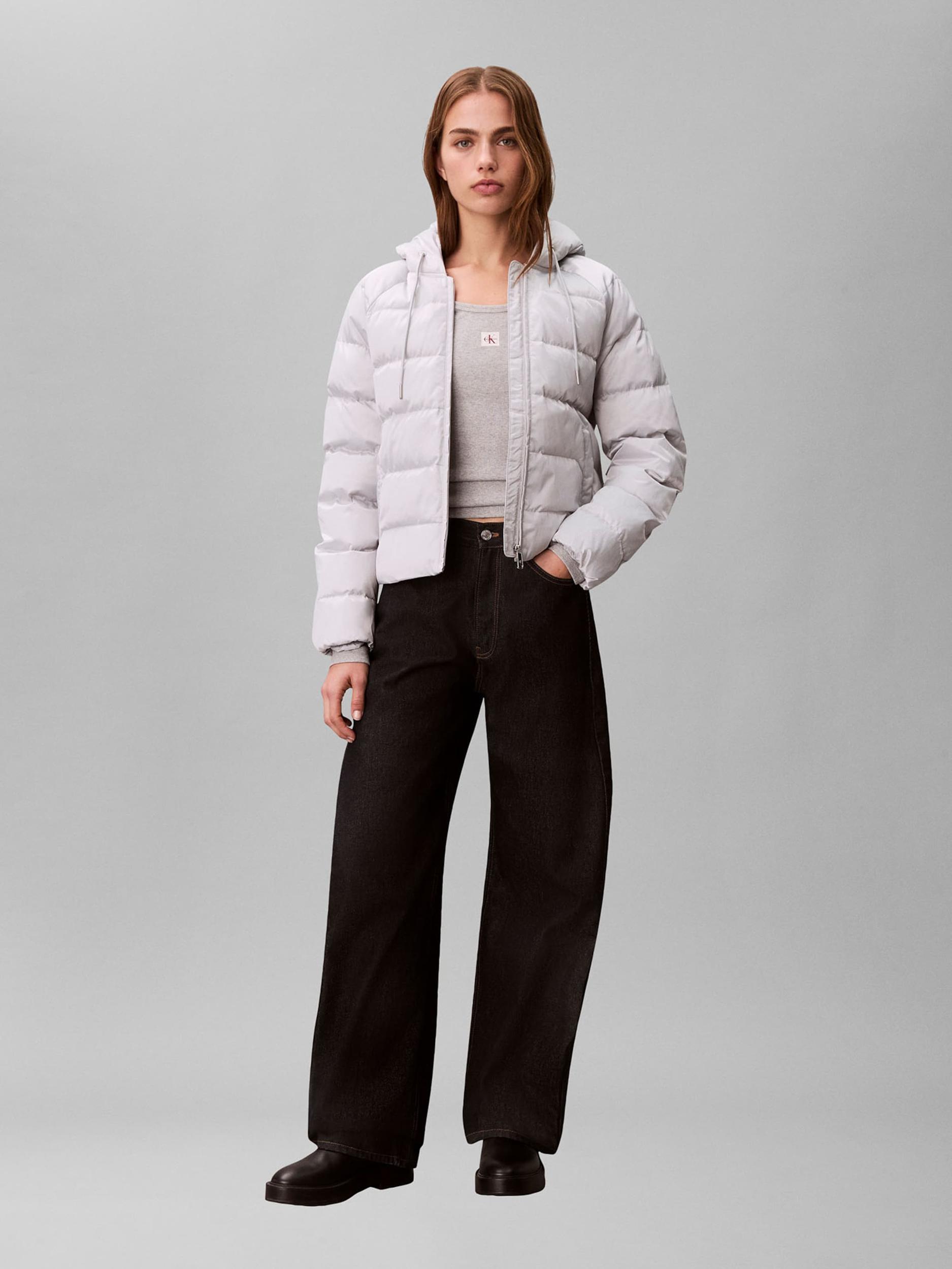 Calvin Klein Jeans Prehodna jakna svetlo siva / bela