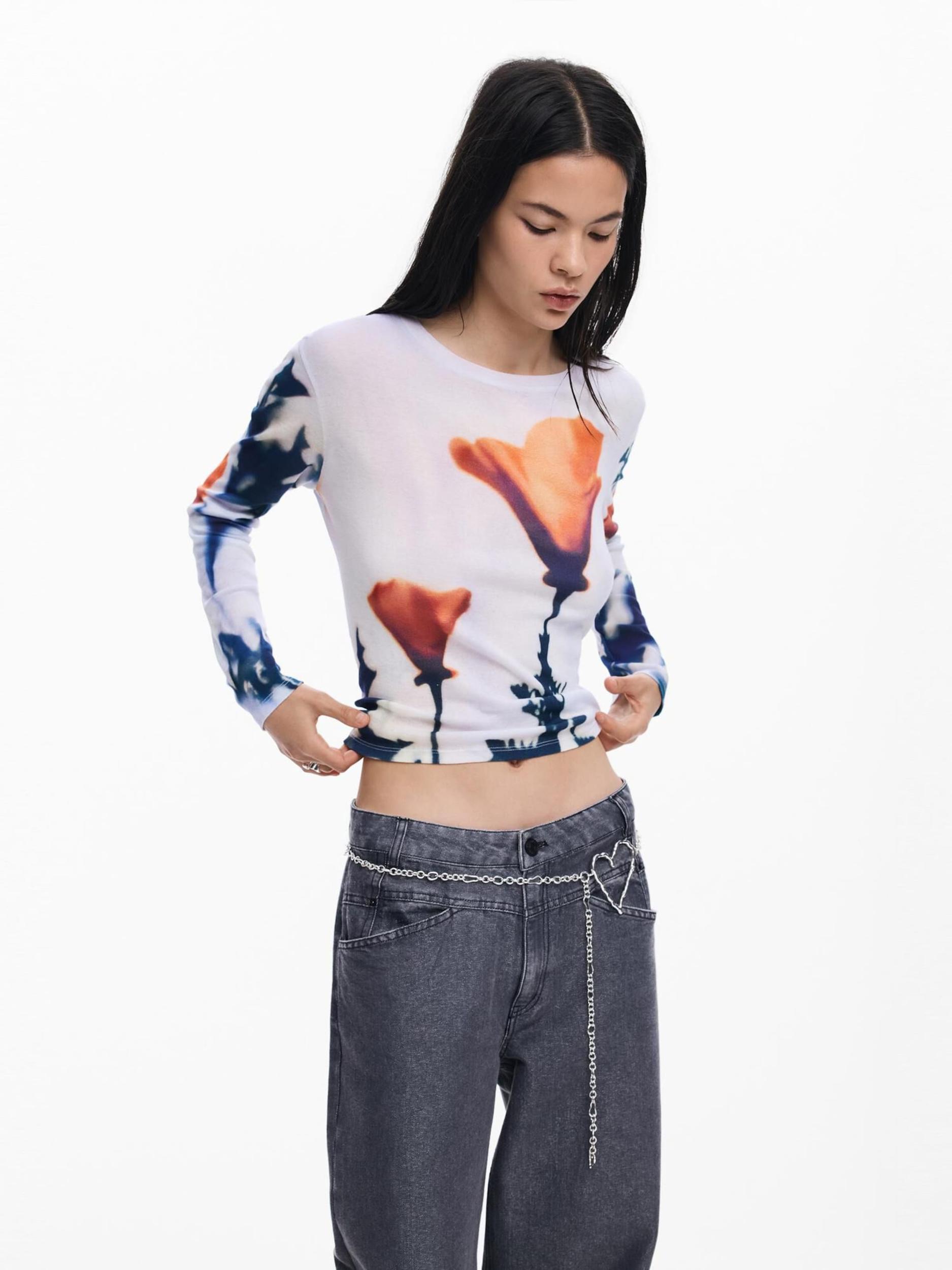 Desigual Majica 'Poppy' mornarska / korala / bela