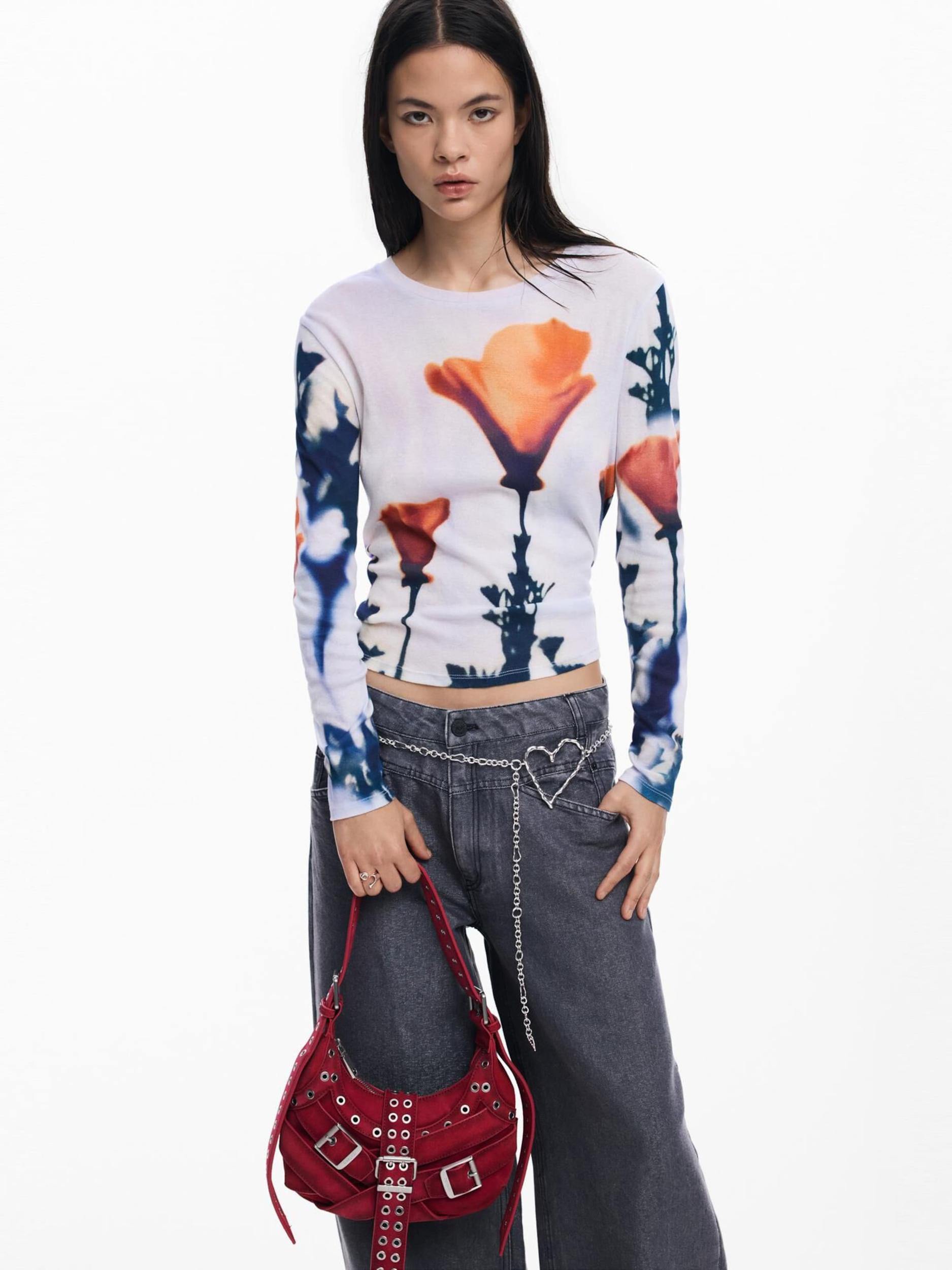 Desigual Majica 'Poppy' mornarska / korala / bela