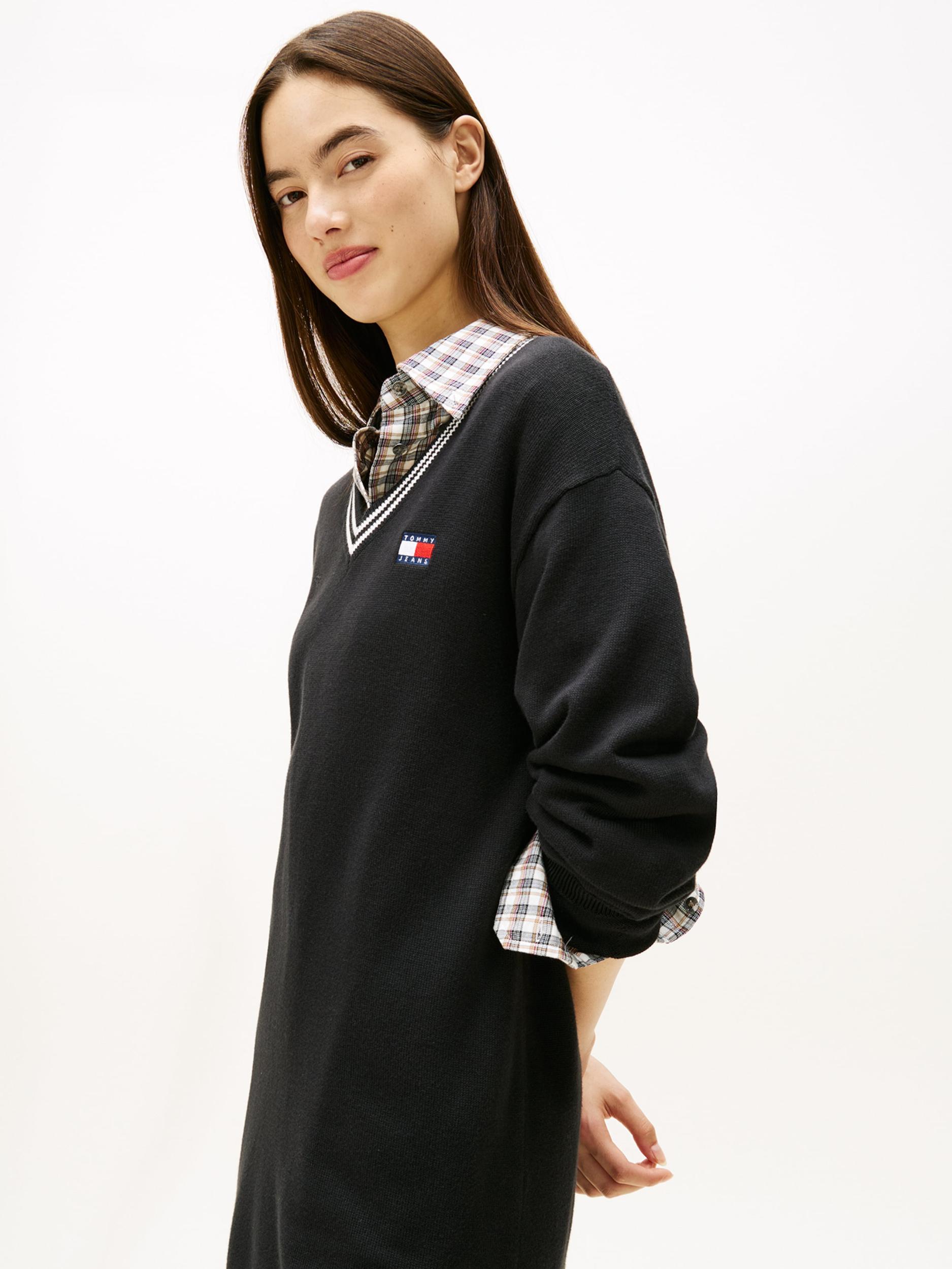 Tommy Jeans Pletena obleka rdeča / črna / bela