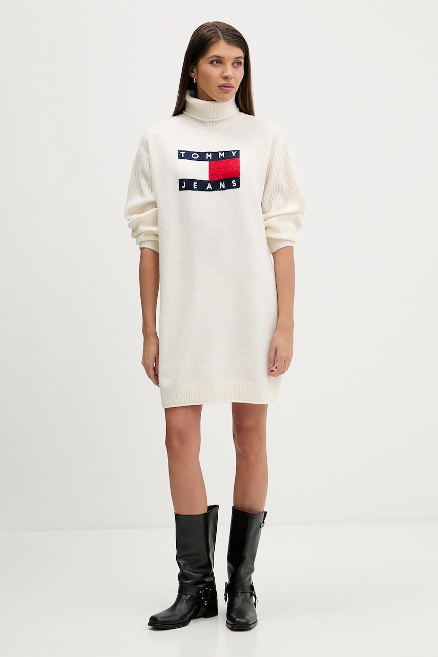 Obleka s primesjo volne Tommy Jeans