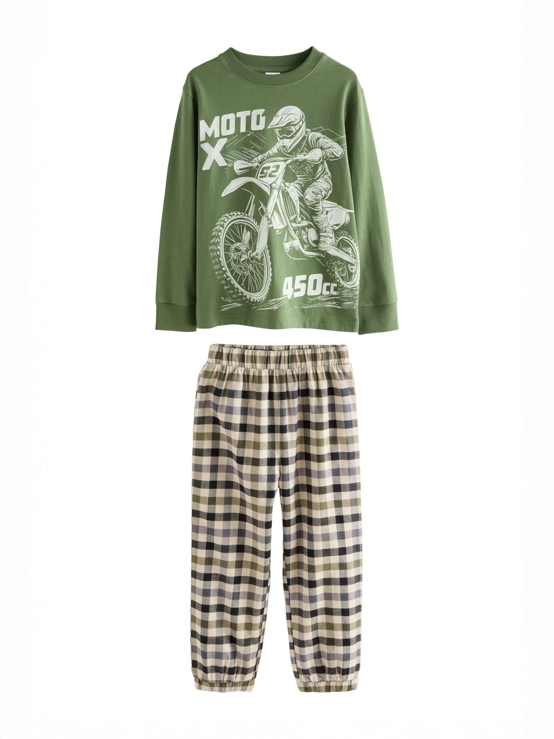 Next Pižama bež / temno modra / zelena / bela