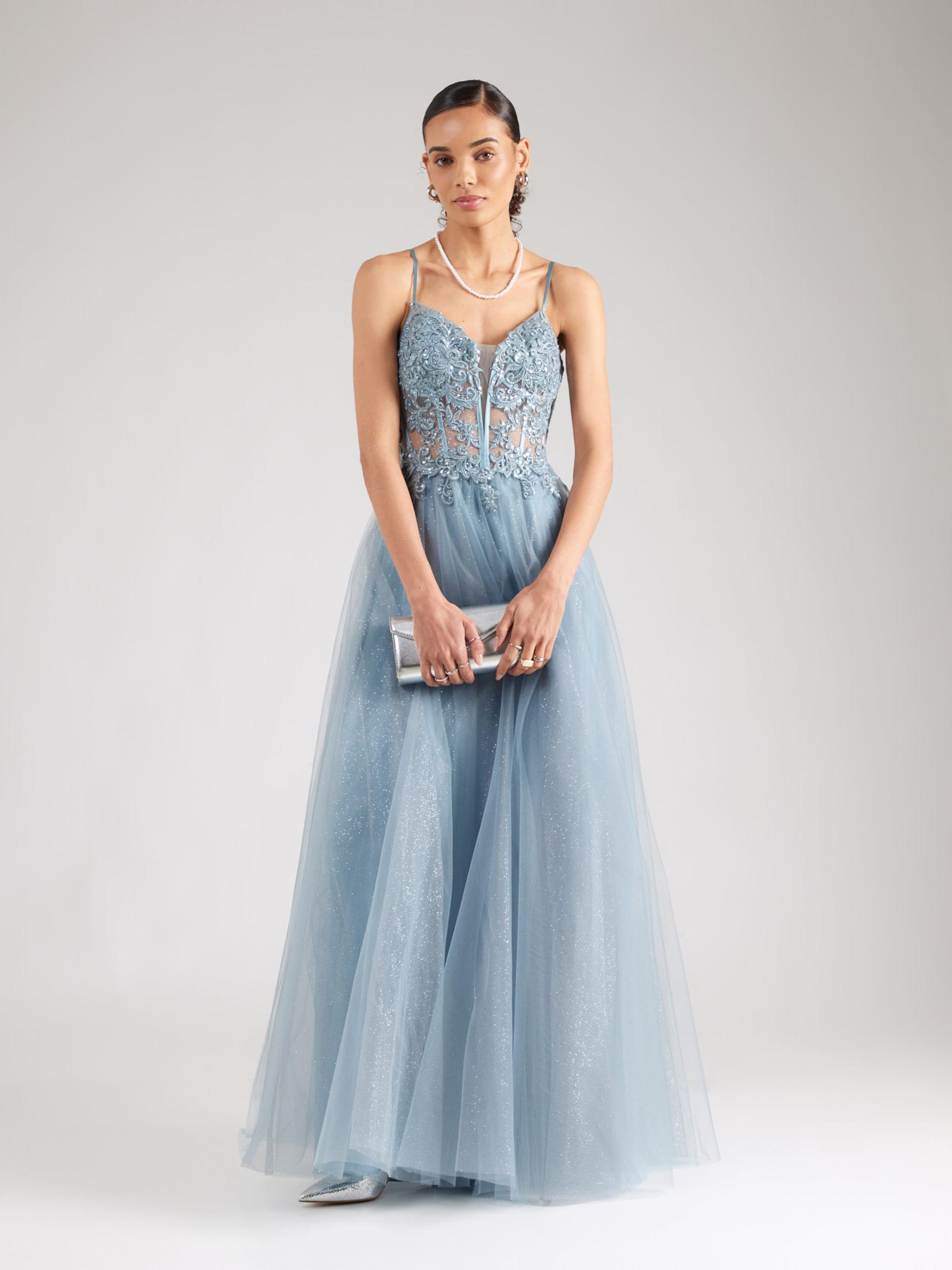 LUXUAR Večerna obleka dimno modra