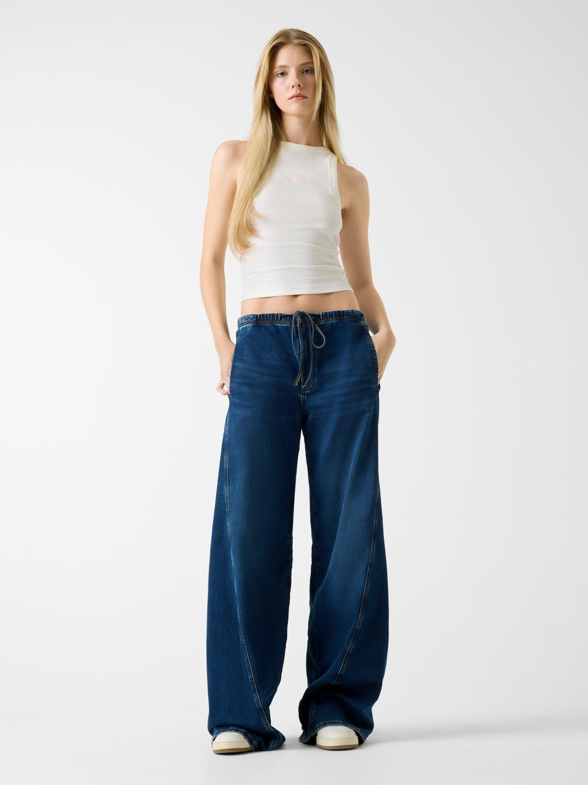 GUESS JEANS Top pesek / svetlo modra / roza