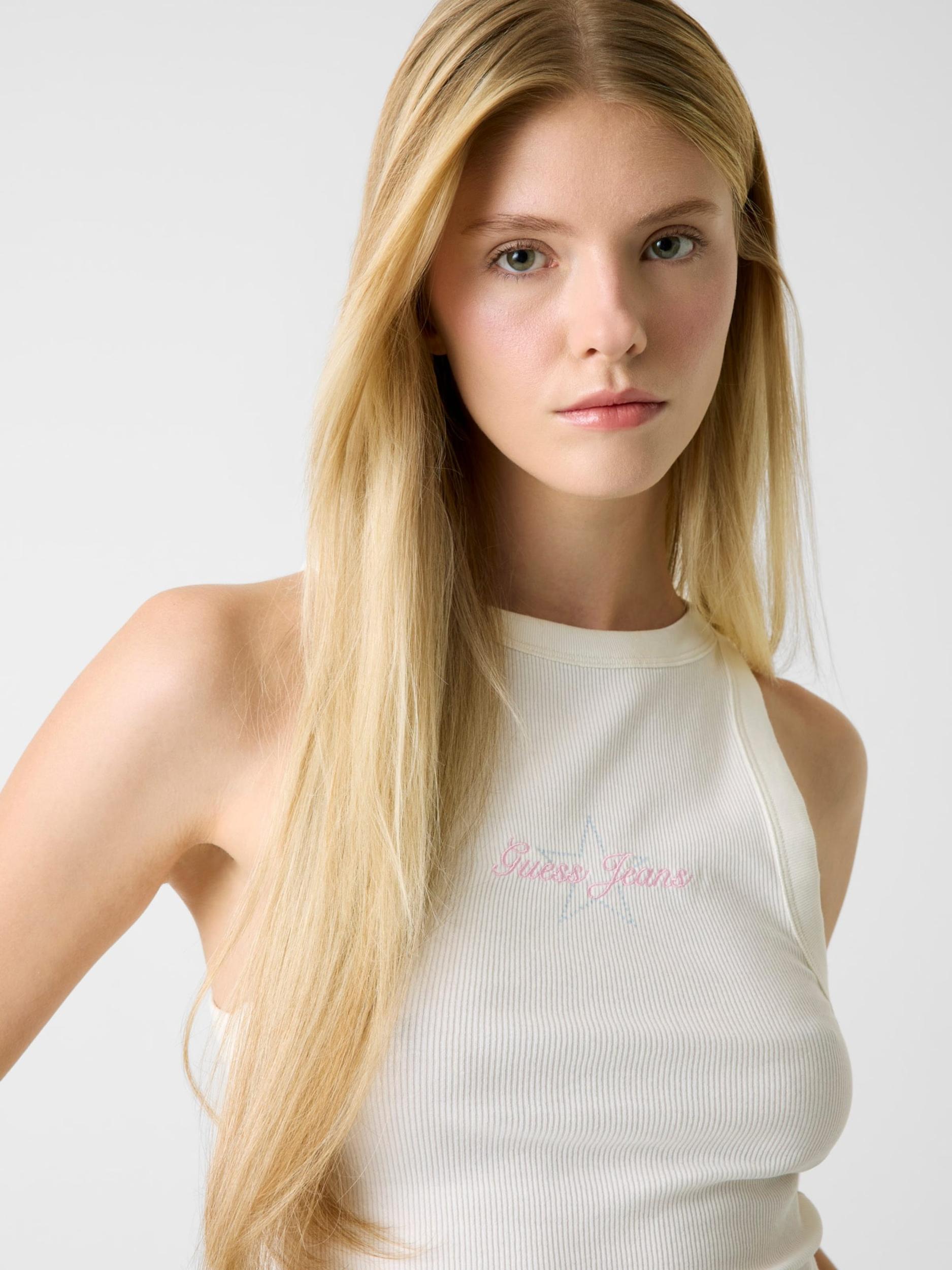 GUESS JEANS Top pesek / svetlo modra / roza