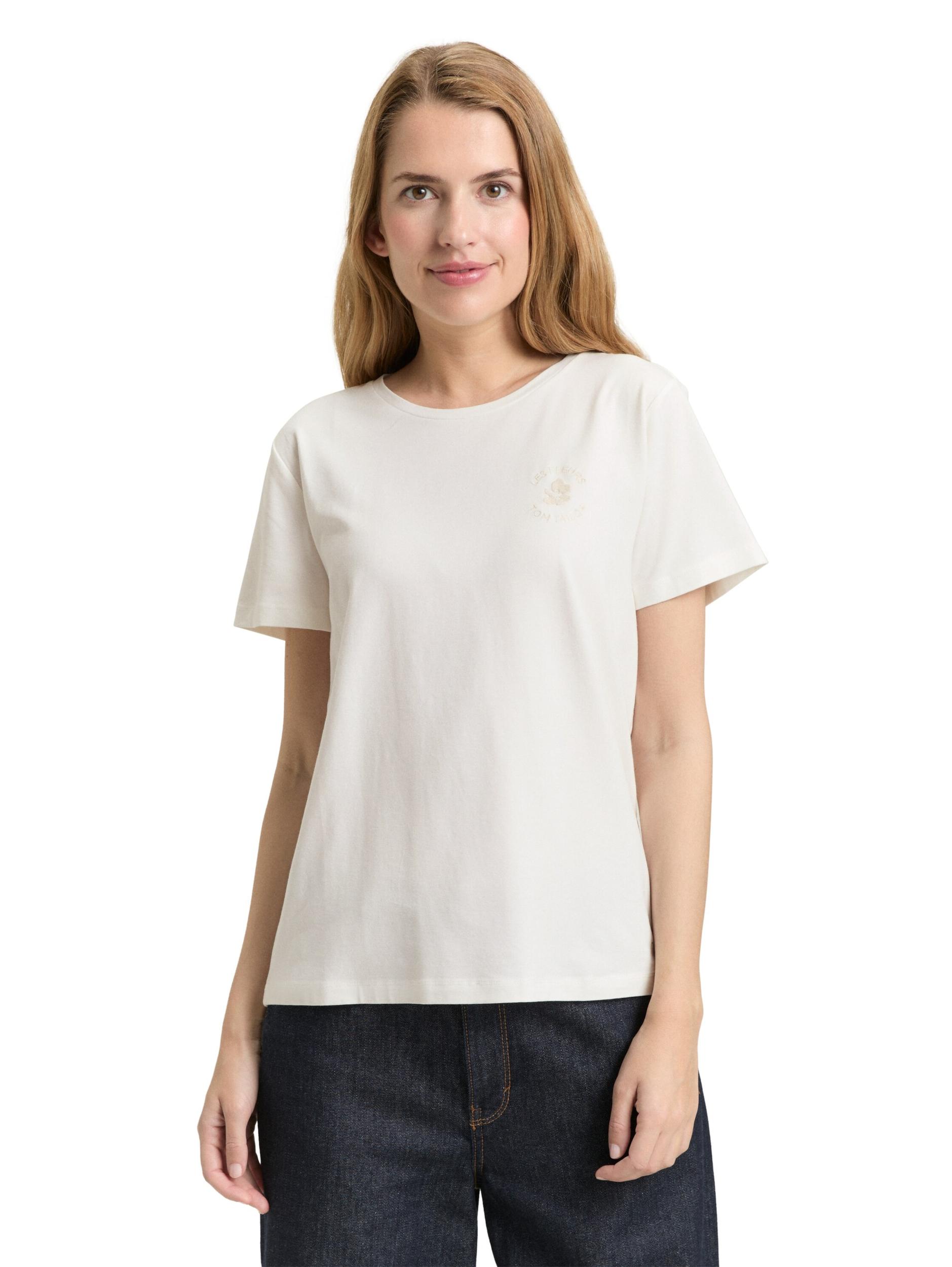 TOM TAILOR Majica svetlo bež / bela