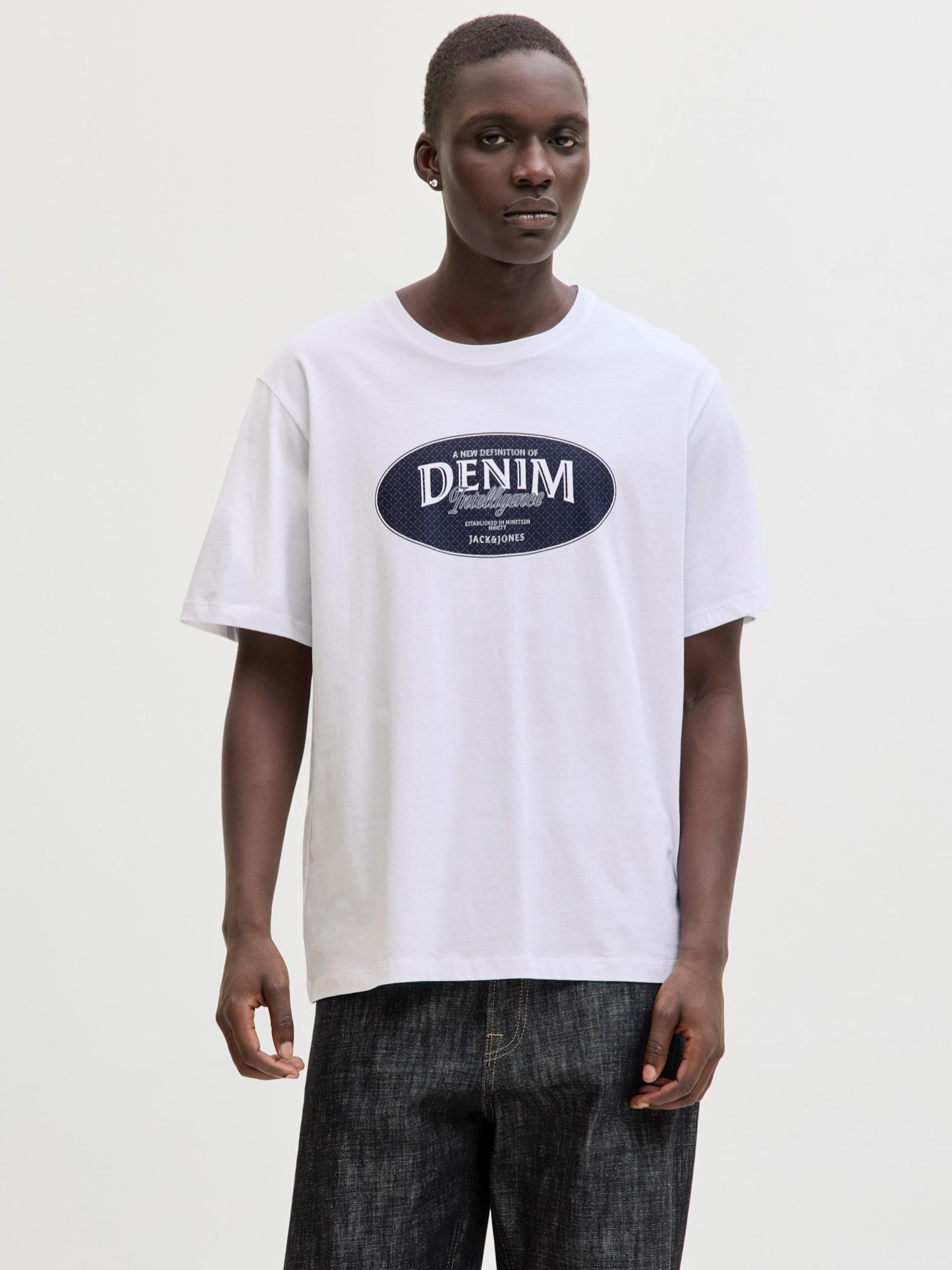 JACK & JONES Majica 'JJEDover' marine / bela