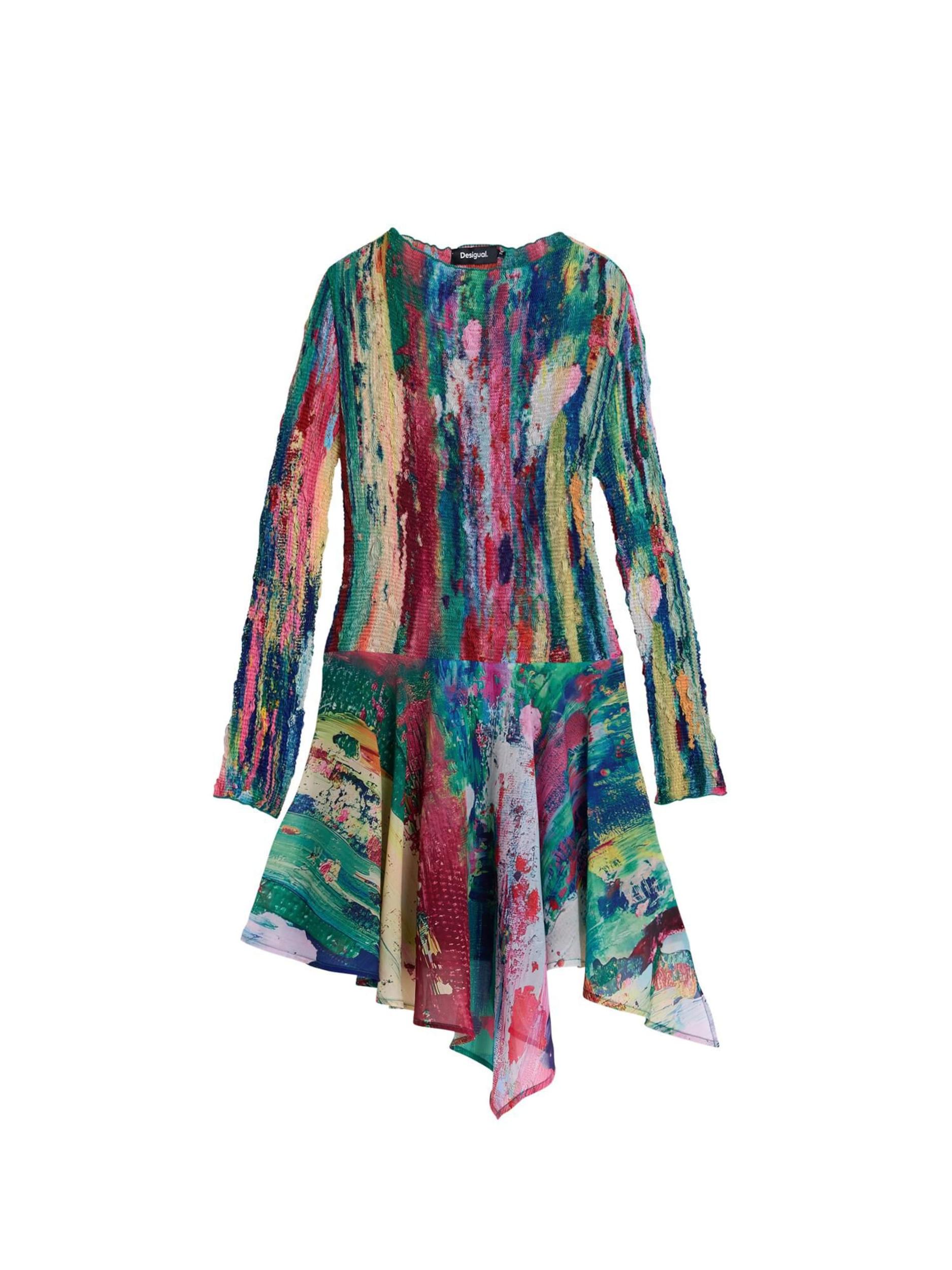 Desigual Obleka kremna / temno modra / zelena / rdeča