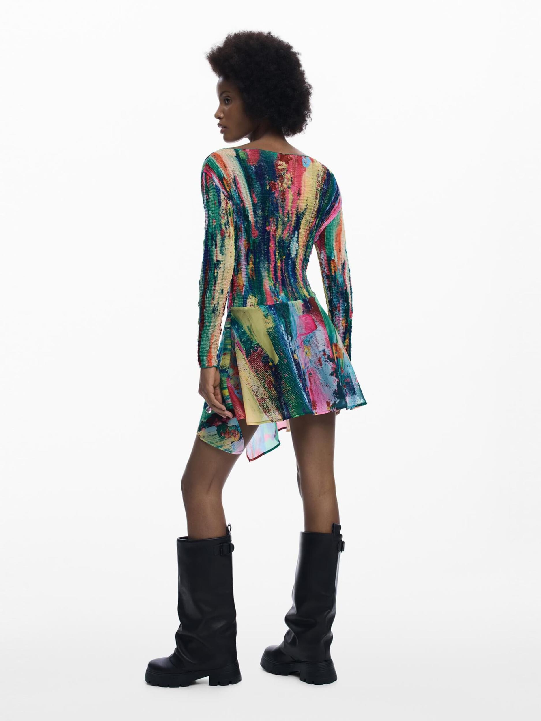 Desigual Obleka kremna / temno modra / zelena / rdeča