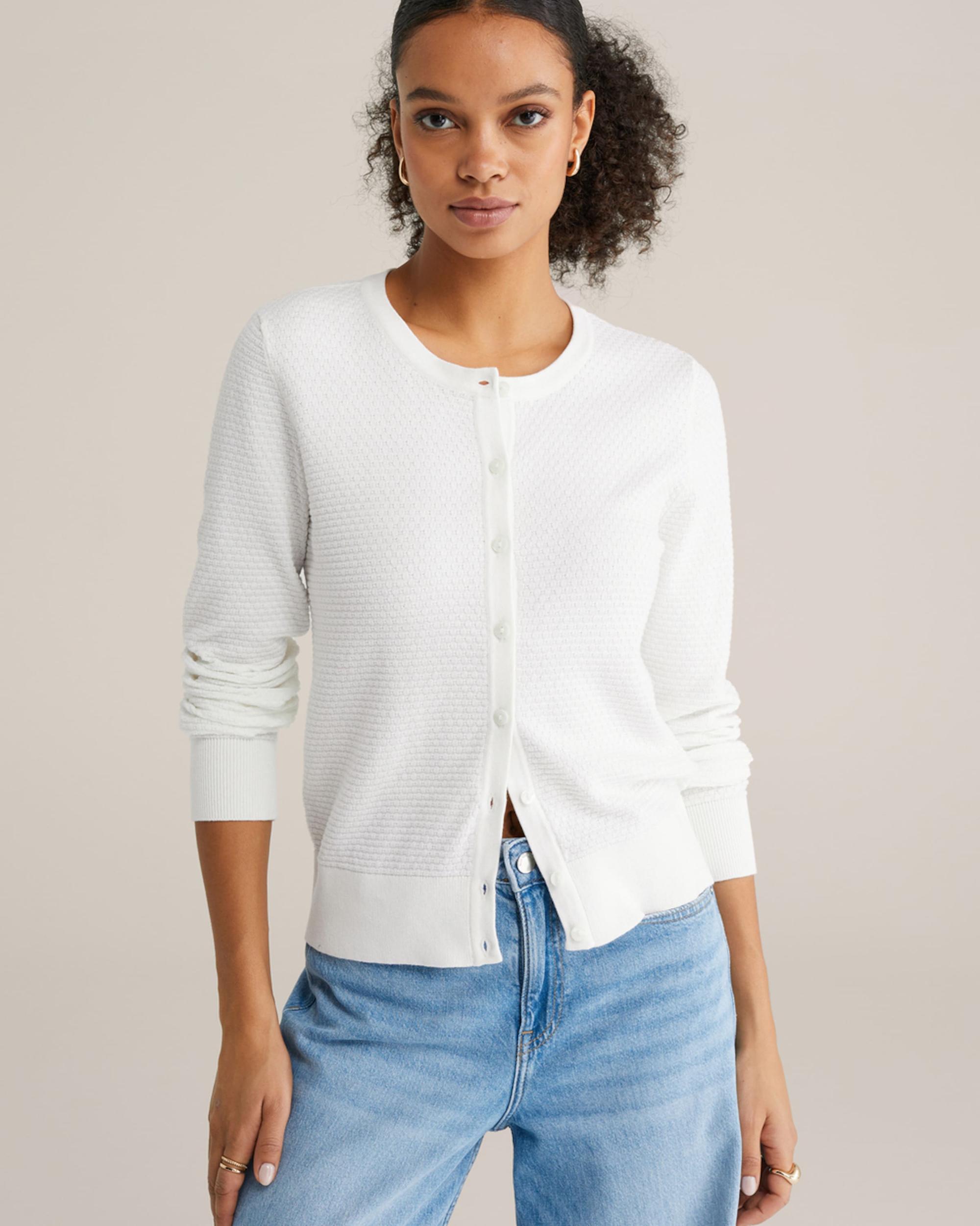 WE Fashion Pletena jopa off-bela