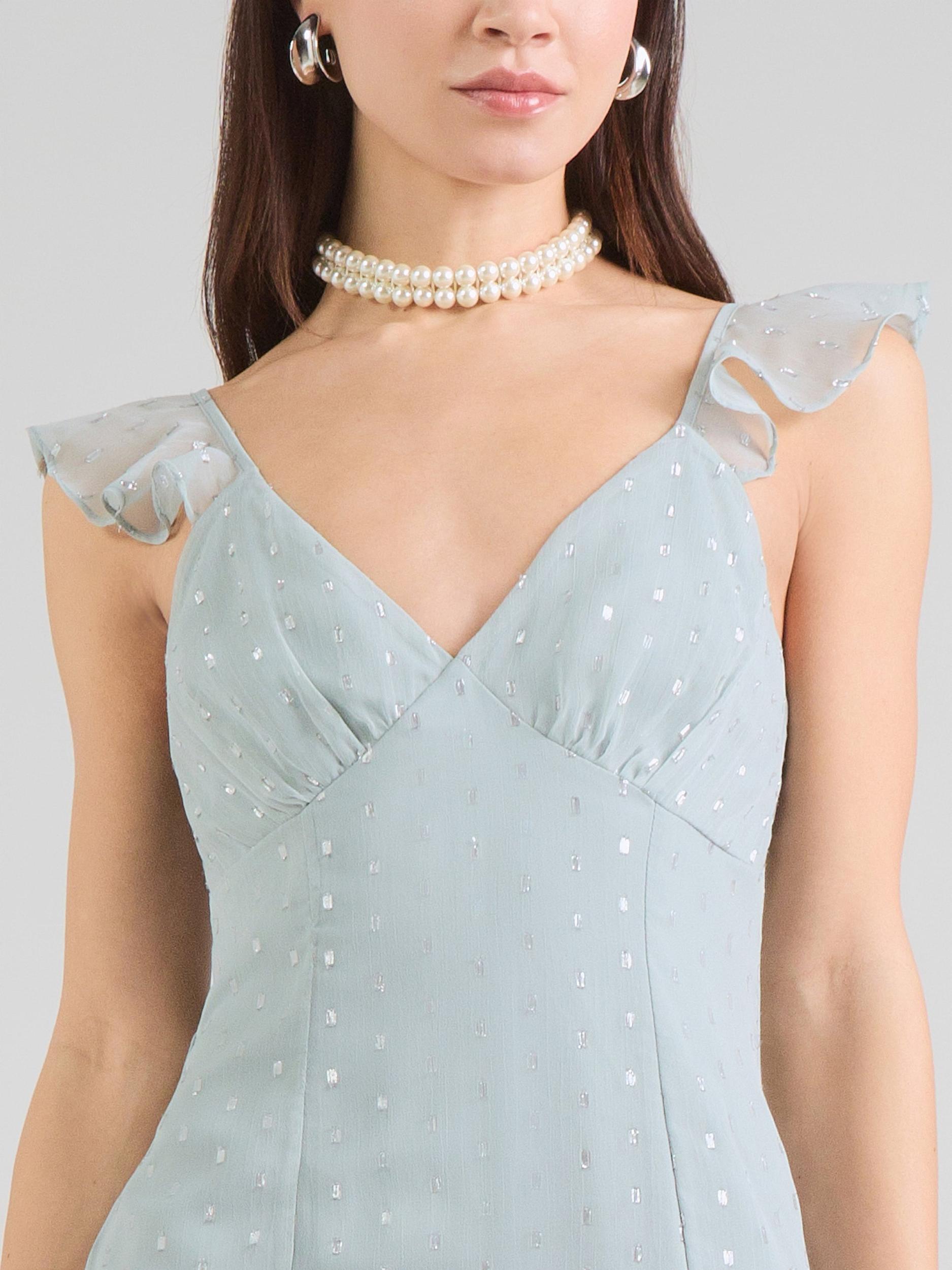 Maya Deluxe Večerna obleka 'Georgette' nebeško modra / srebrna