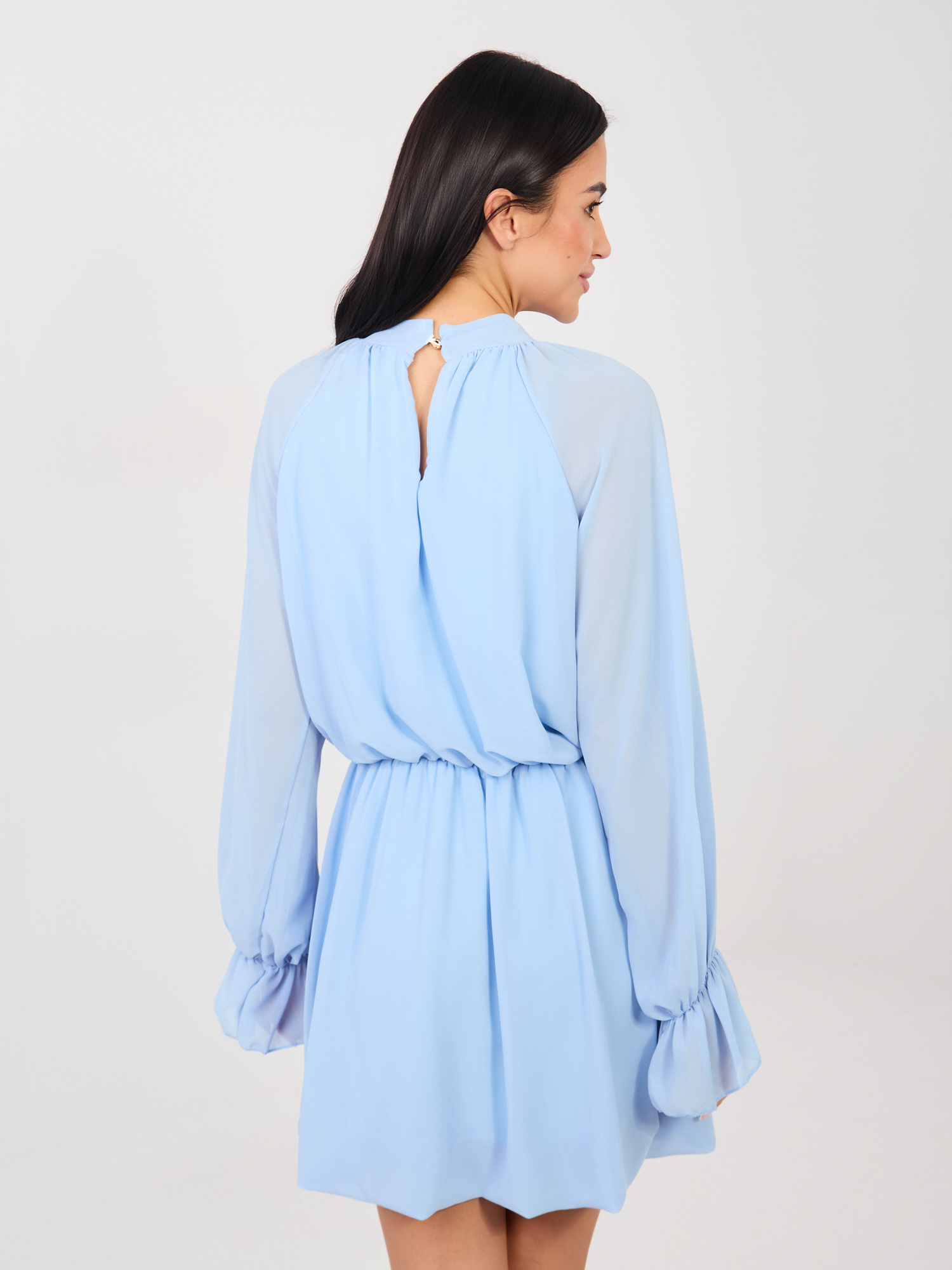 RUE PARIS Svetlo modra mini obleka z dolgimi rokavi