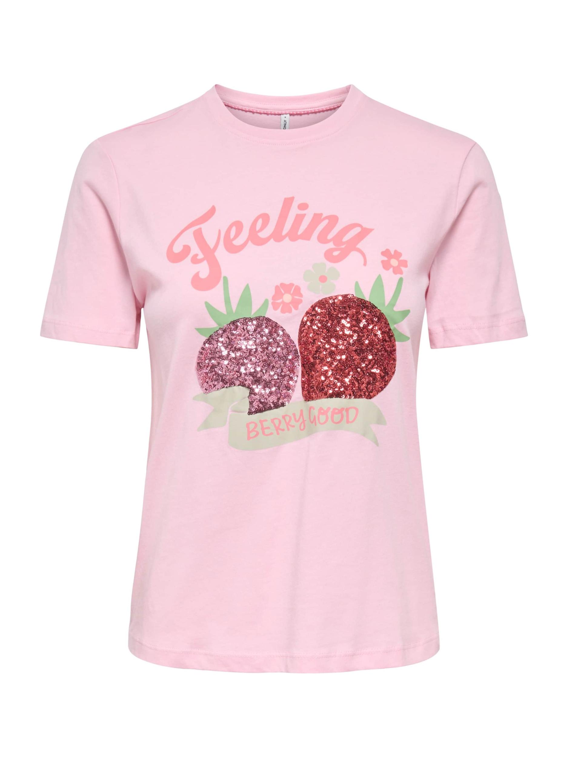 ONLY Majica 'ONLKITA' svetlo zelena / roza / svetlo roza / karminsko rdeča