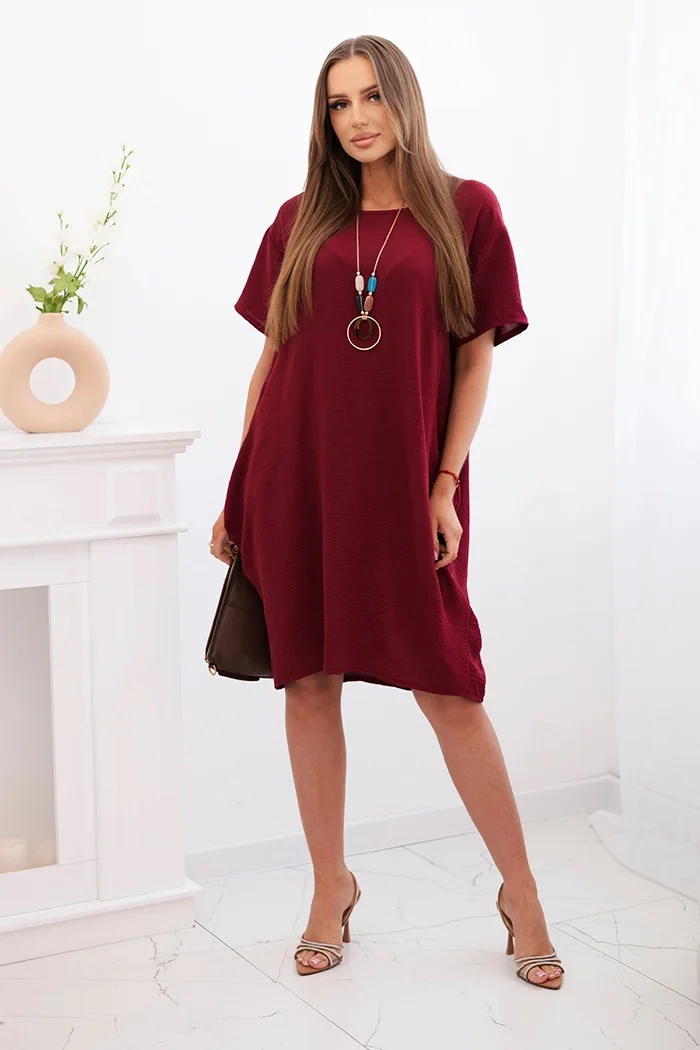 Kesi Włoski Dress with pockets and pendant burgundy