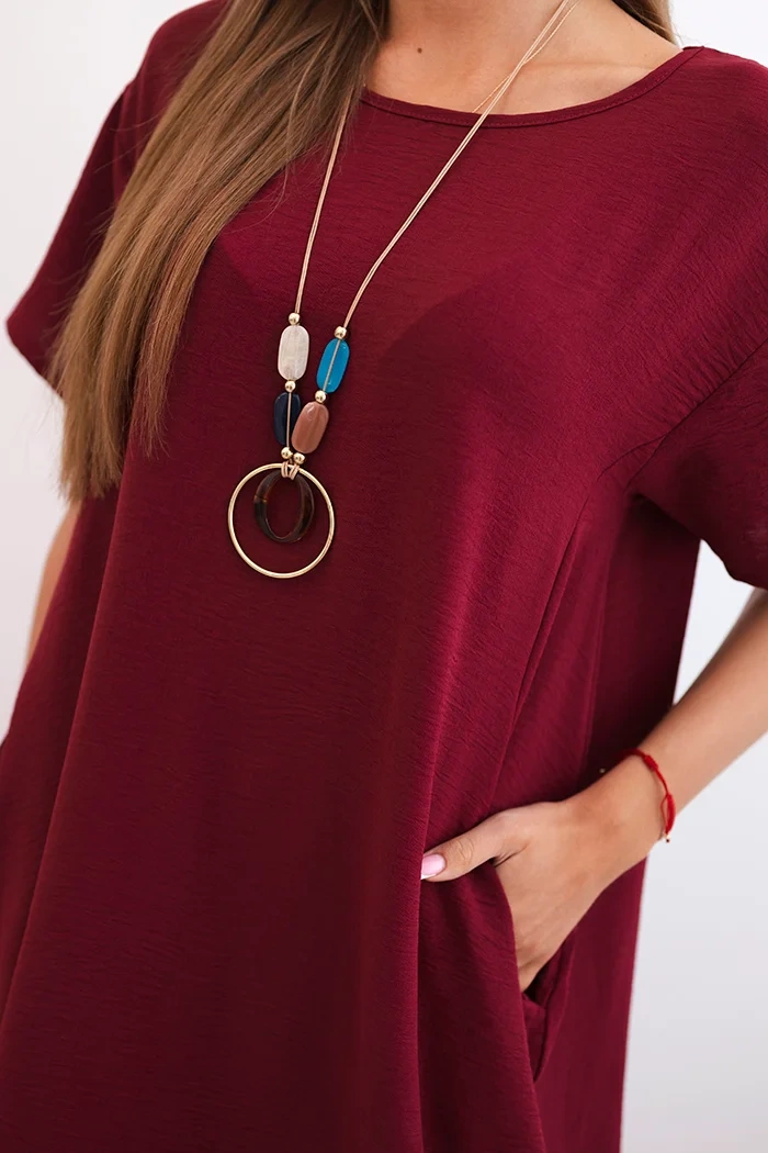 Kesi Włoski Dress with pockets and pendant burgundy