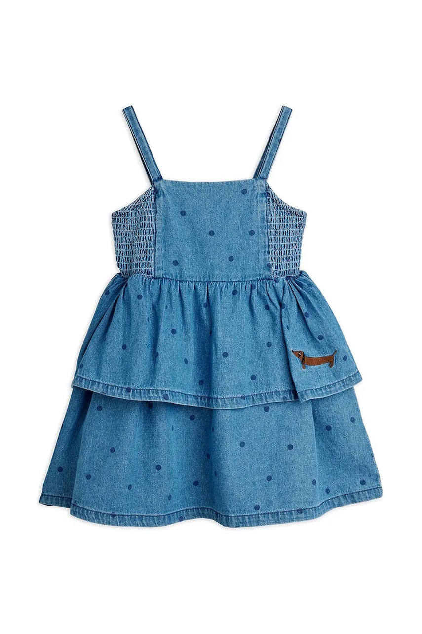 Otroška jeans obleka Mini Rodini denim dots