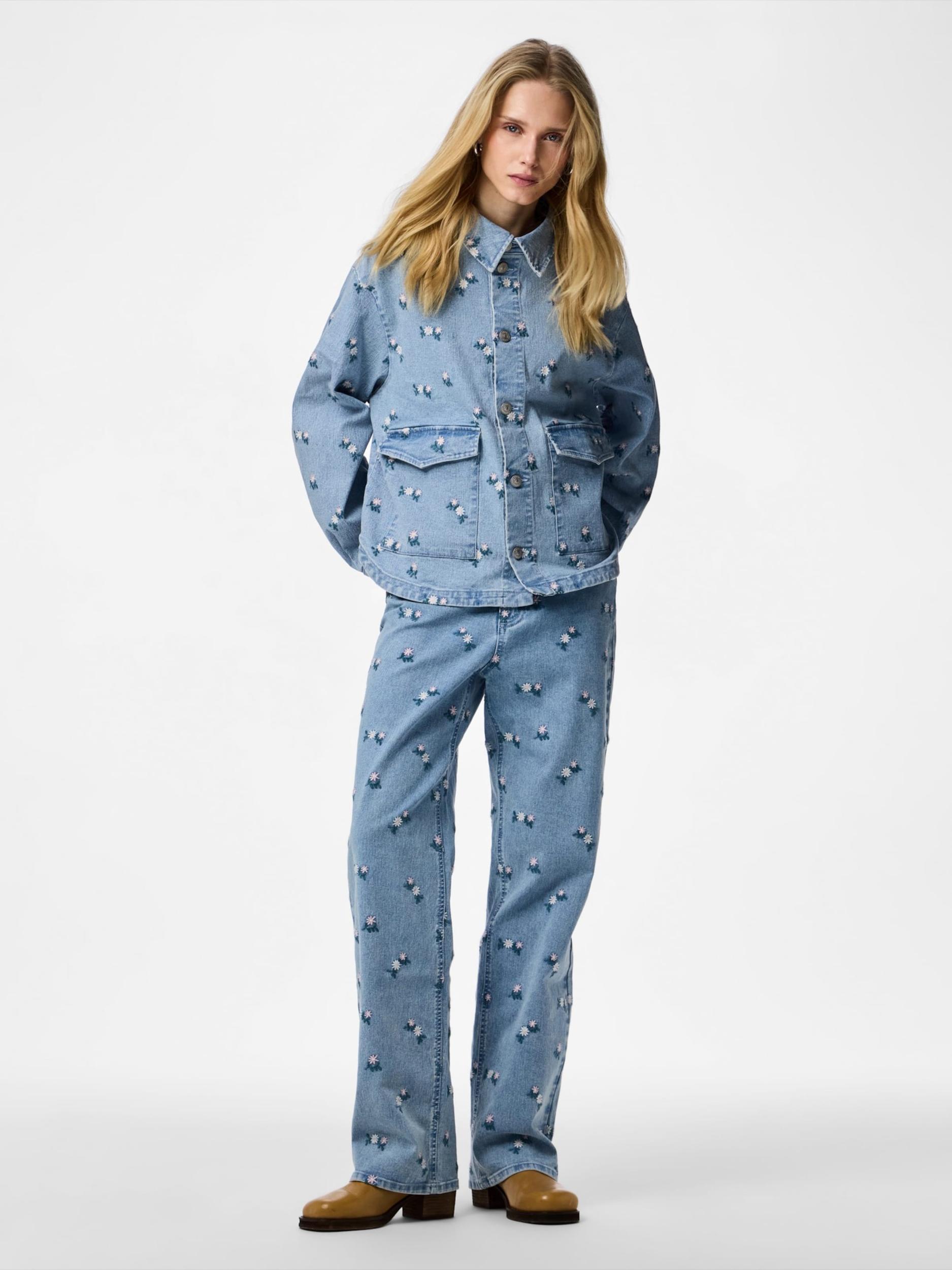PIECES Kavbojke 'PCFlora' moder denim / smaragd / roza / bela