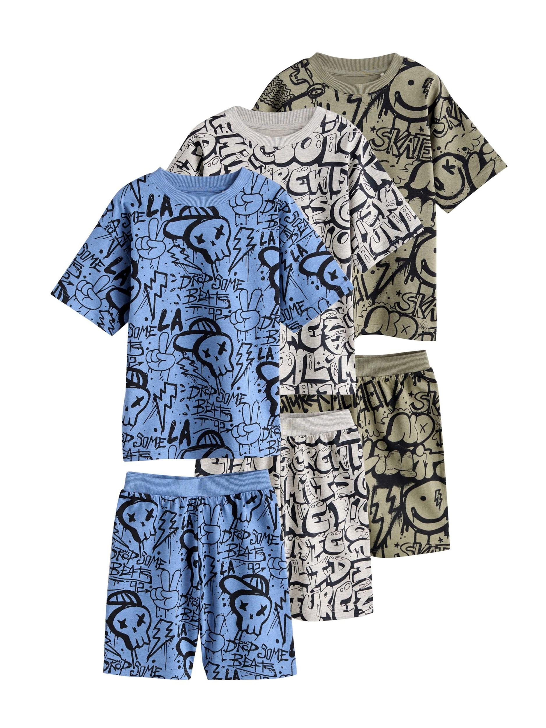 Next Pižama kobalt modra / temno siva / svetlo siva / črna