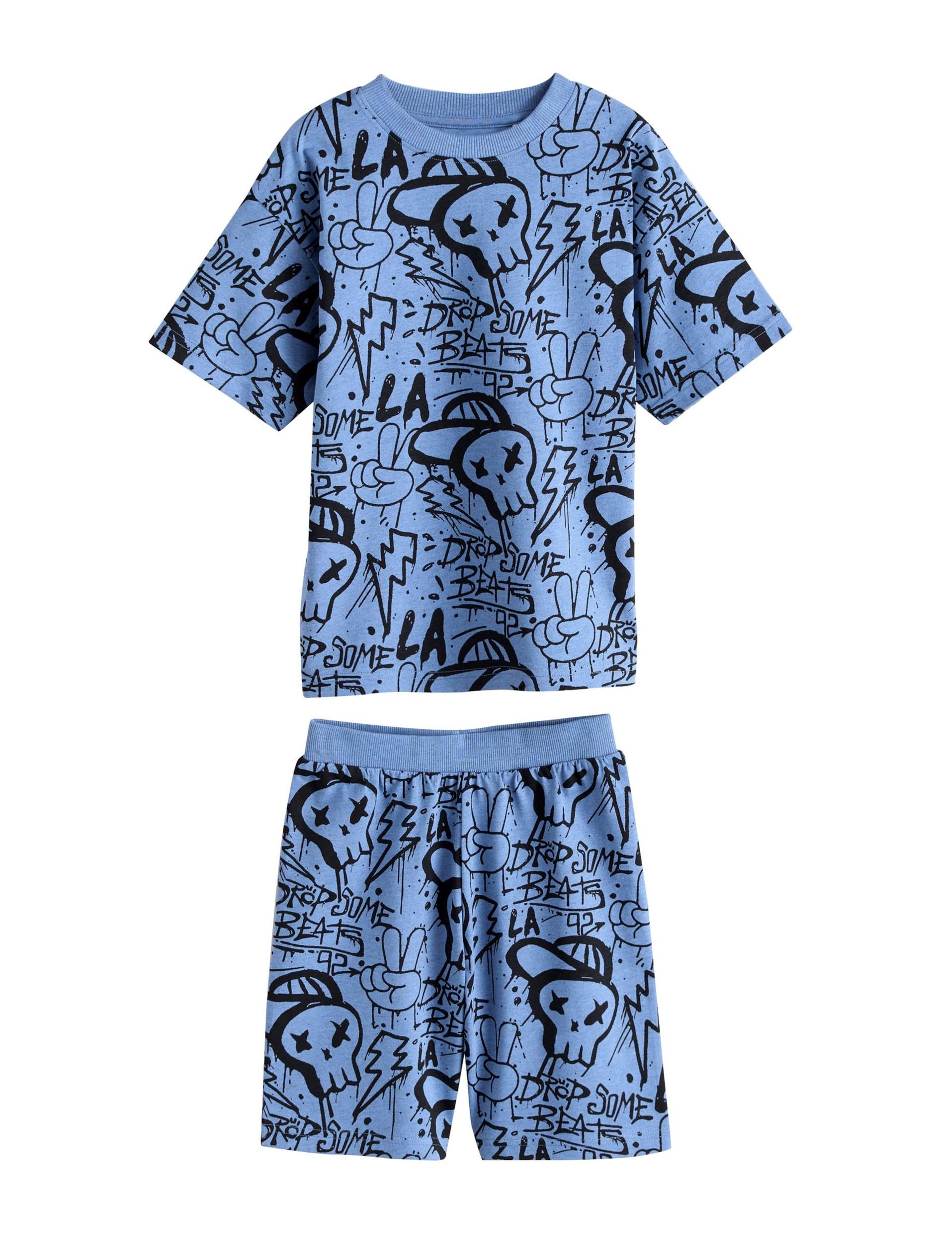 Next Pižama kobalt modra / temno siva / svetlo siva / črna