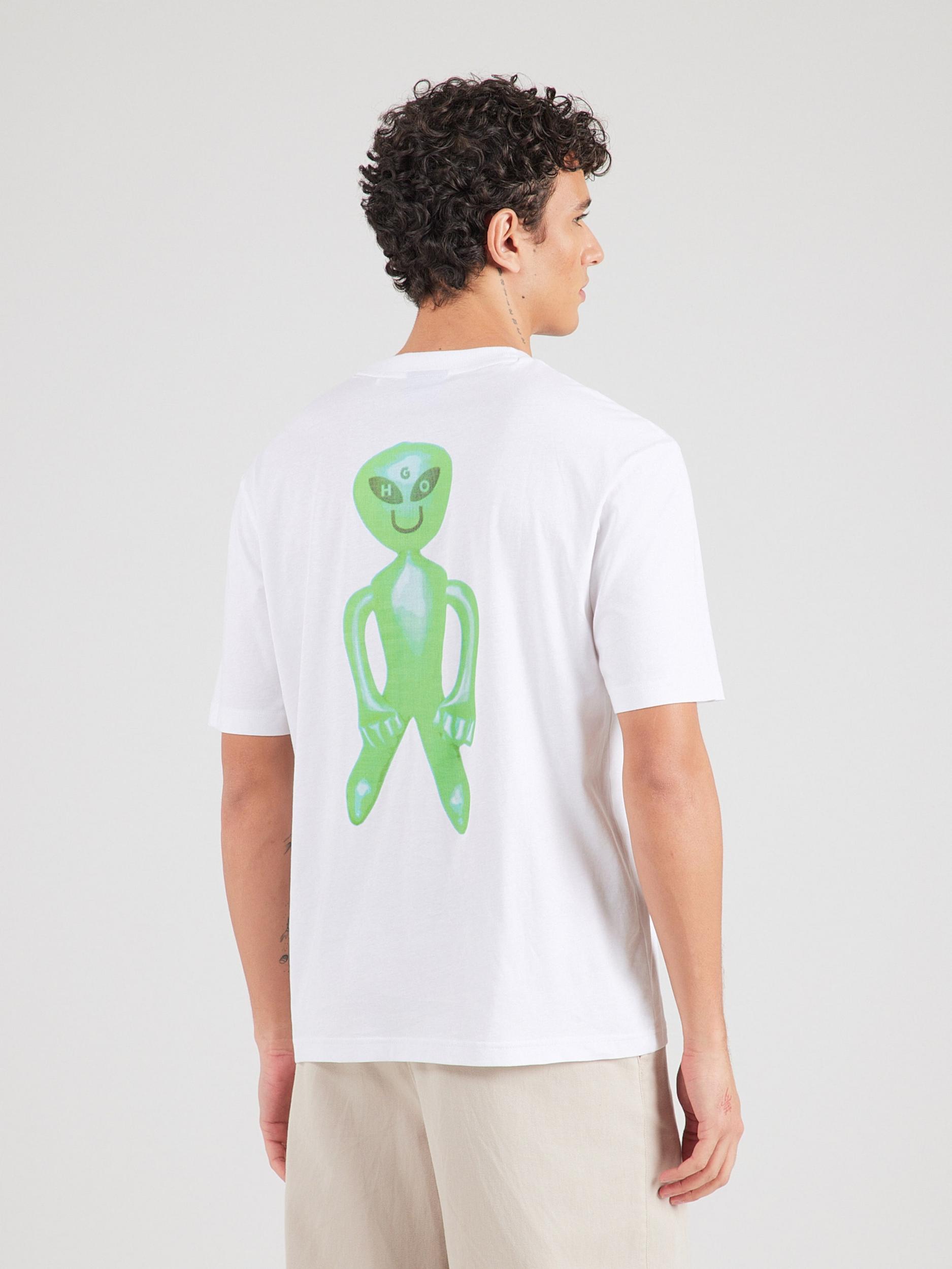 HUGO Majica 'Nufotee' svetlo zelena / bela