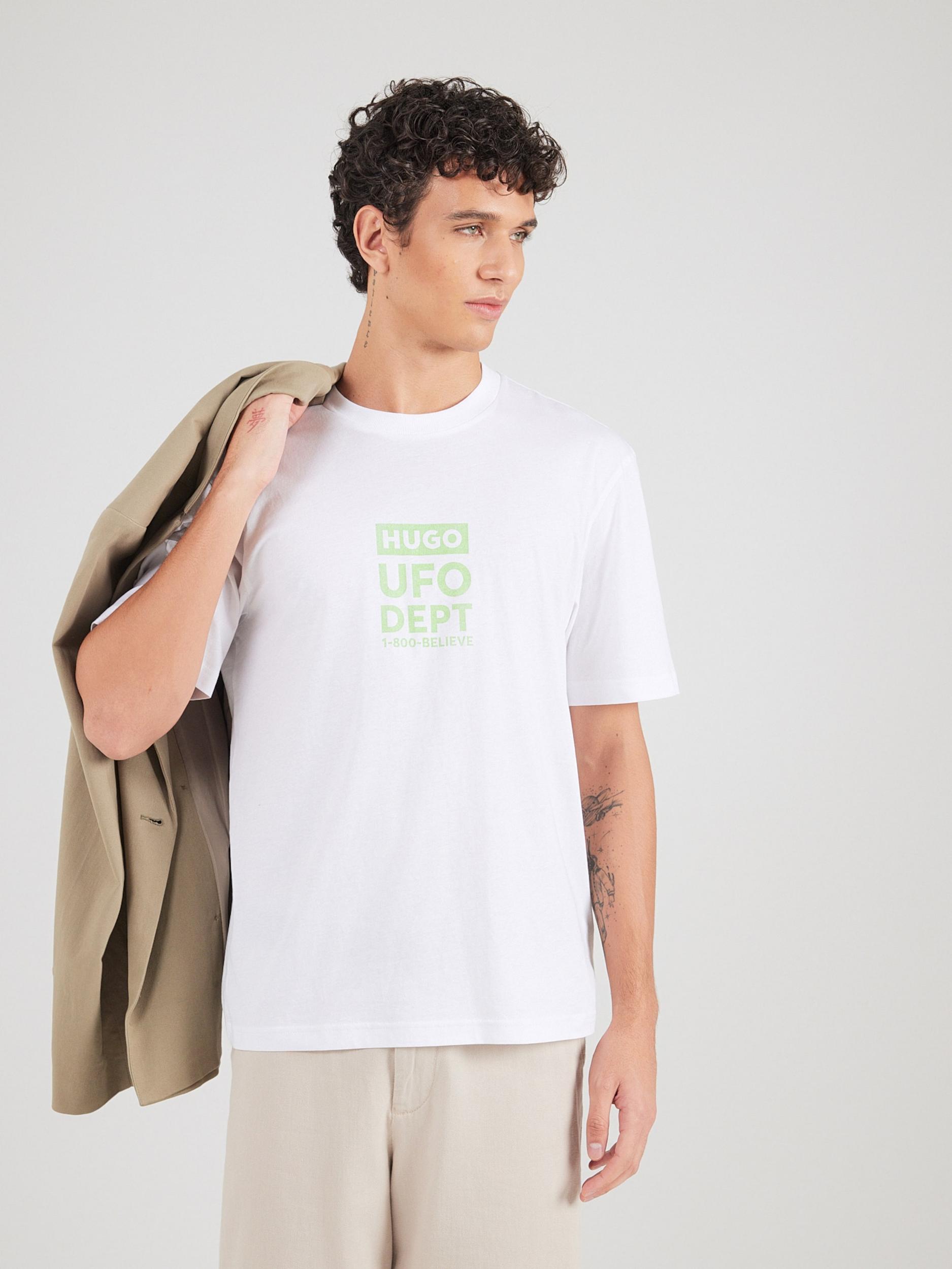 HUGO Majica 'Nufotee' svetlo zelena / bela