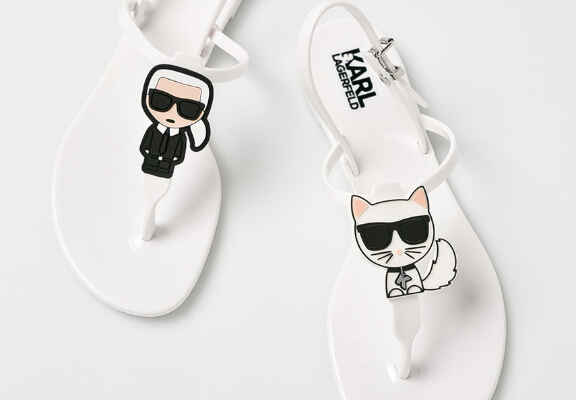 beli sandali z logom karl lagerfeld in mačka