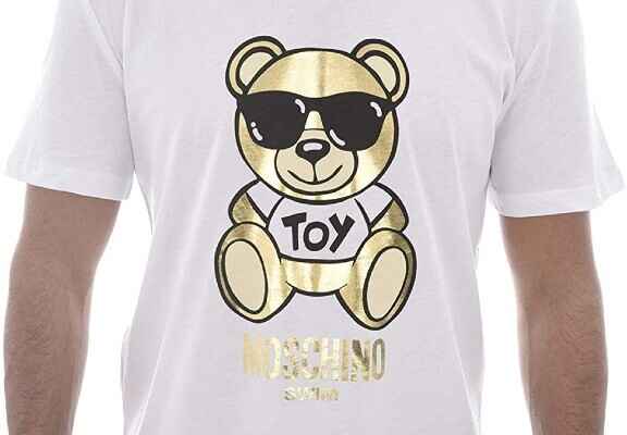 bela Moschino majica z zlatim logom medvedka