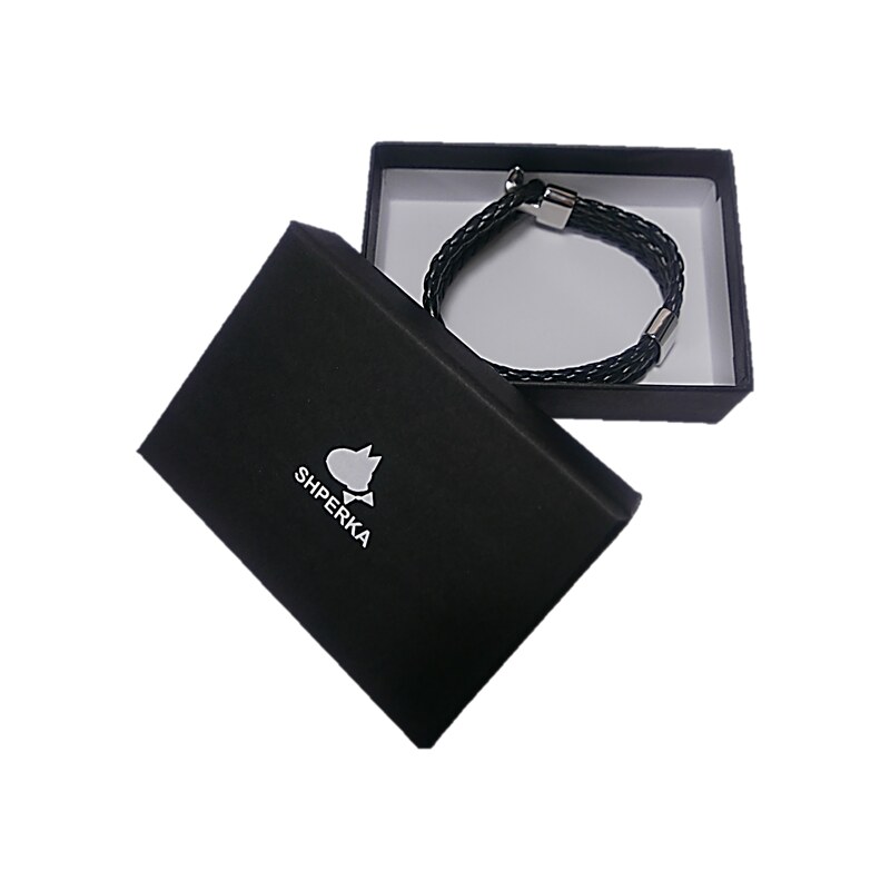 SHPERKA Braided black leather bracelet