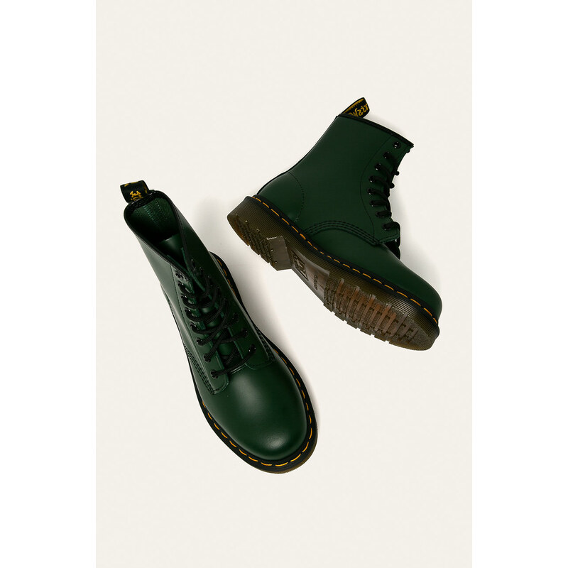 Usnjeni nizki škornji Dr. Martens 1460 zelena barva, s plosko peto, 11822203