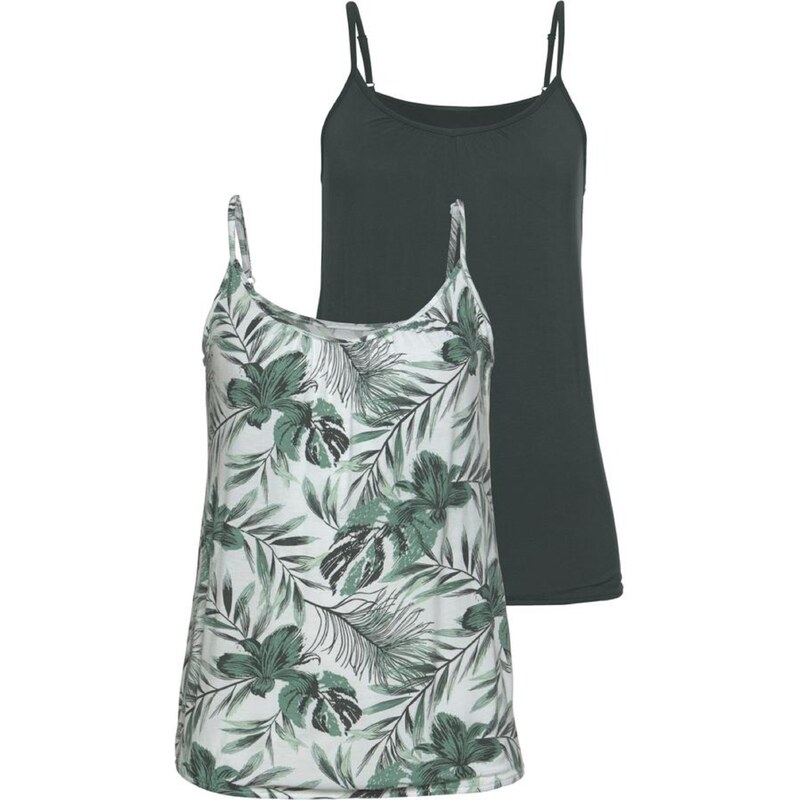 LASCANA Top temno zelena / naravno bela