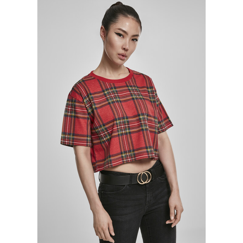Urban Classics Women's short oversized T-shirt AOP Tartan red/bl