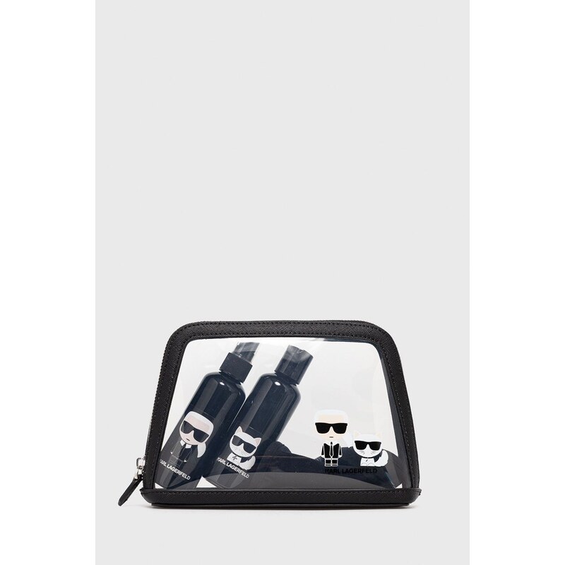 Potovalni komplet - kozmetična torbica, maska in dve posodici Karl Lagerfeld črna barva
