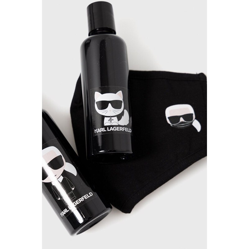 Potovalni komplet - kozmetična torbica, maska in dve posodici Karl Lagerfeld črna barva