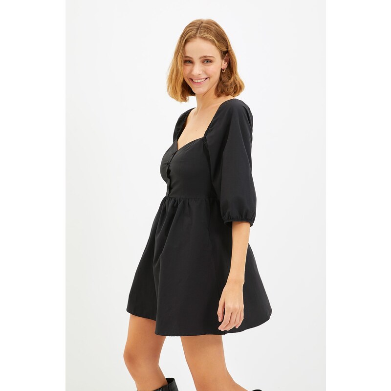 Trendyol Black Mini Waist Open tkani balon tkana obleka