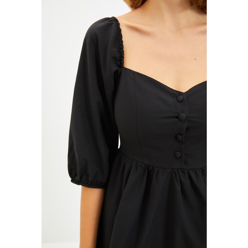 Trendyol Black Mini Waist Open tkani balon tkana obleka