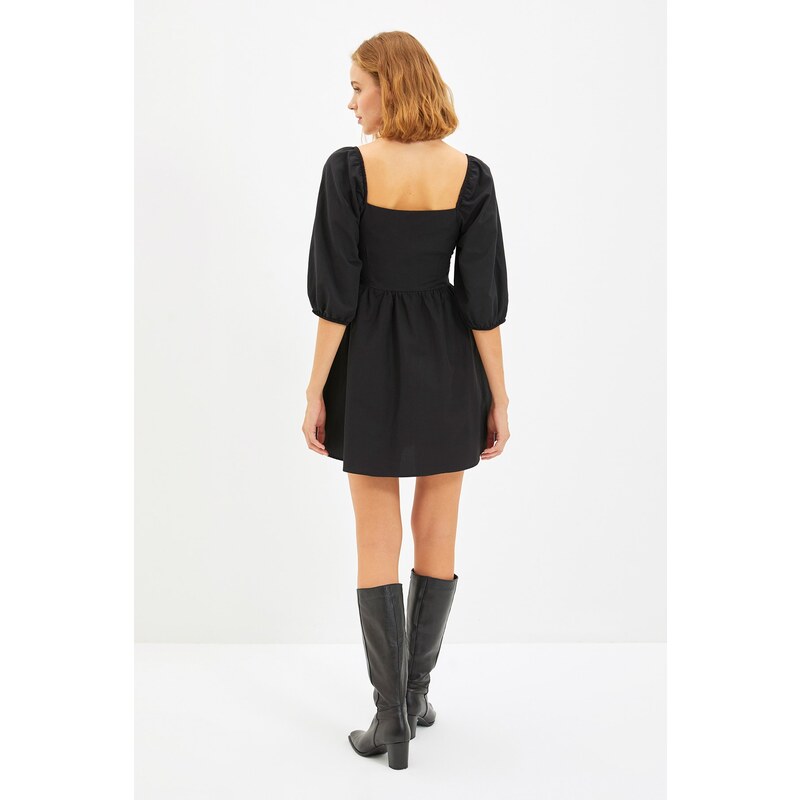 Trendyol Black Mini Waist Open tkani balon tkana obleka