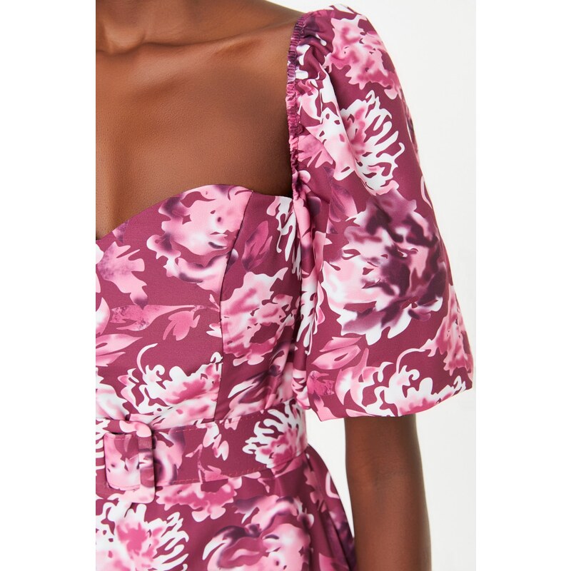 Trendyol večbarvna cvetlična Poplin elegantna večerna obleka