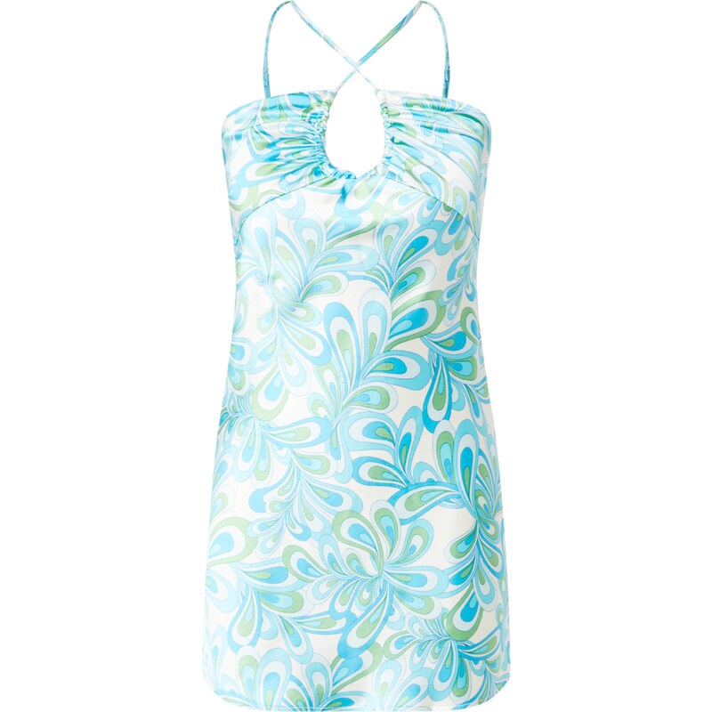 Gina Tricot Poletna obleka svetlo modra / svetlo zelena / bela