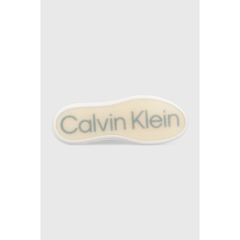Usnjene superge Calvin Klein Low Top Lace Up bela barva
