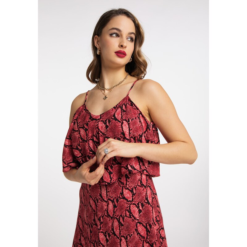 faina Obleka vinsko rdeča / pastelno rdeča / črna