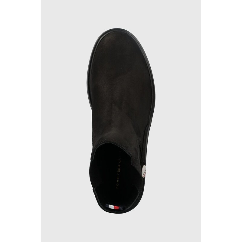 Chelsea iz semiša Tommy Hilfiger Th Coin Flat Boot ženski, črna barva