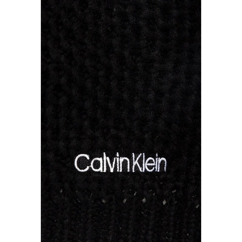 Šal s primesjo volne Calvin Klein črna barva